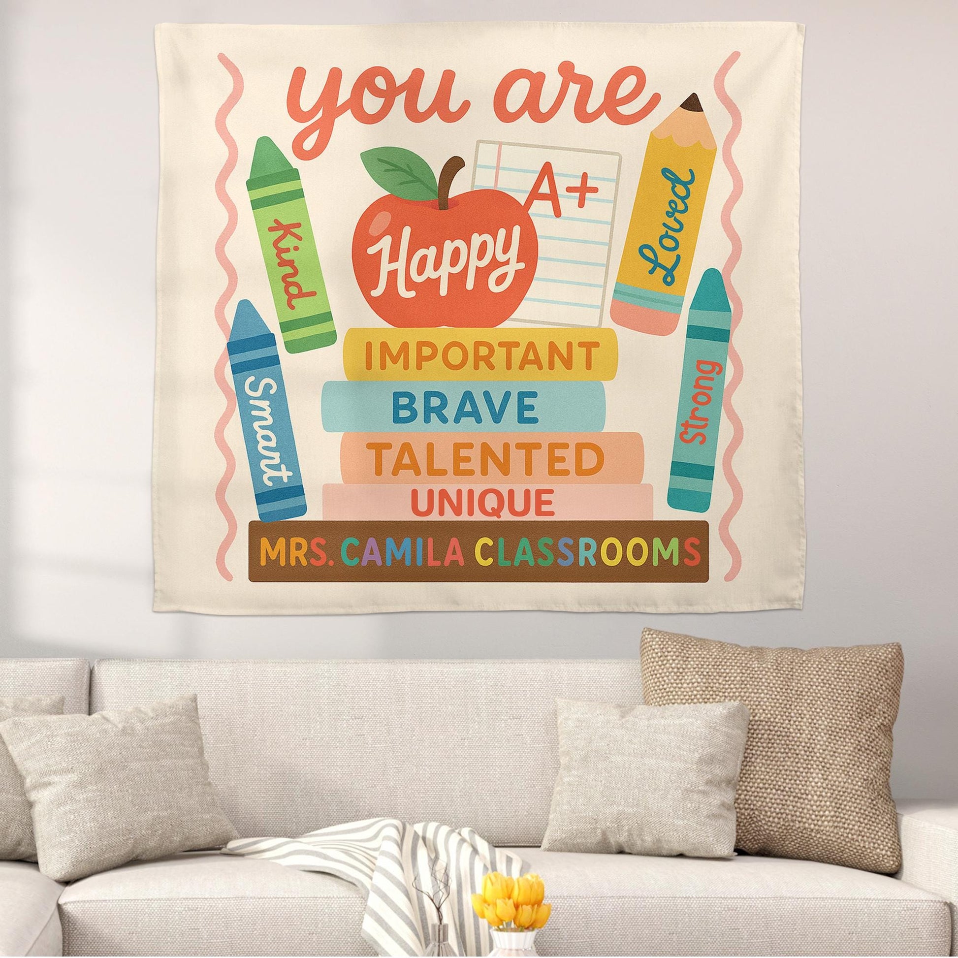 You AreTapestry, Positive Affirmation Wall Art, Back to School Teacher Decor, Tapestry for Kindergarten, Preschool, Cute Decor Classroom