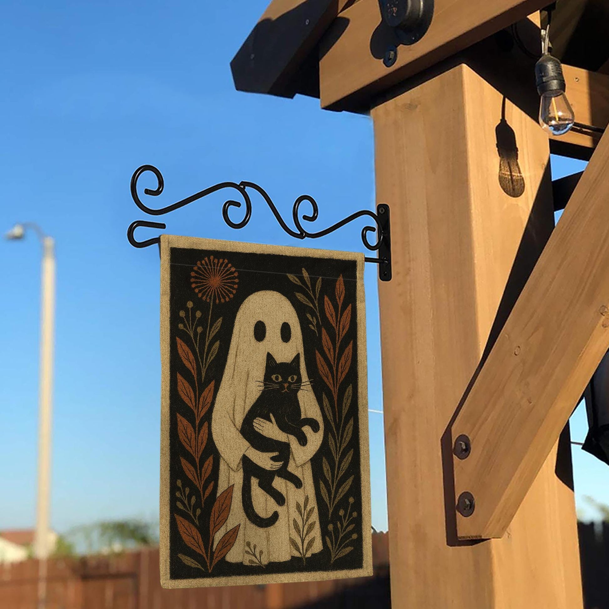 Ghost and Black Cat Garden Flag – Spooky Fall Yard Decor for Halloween, Witchy Cottagecore Outdoor Decoration