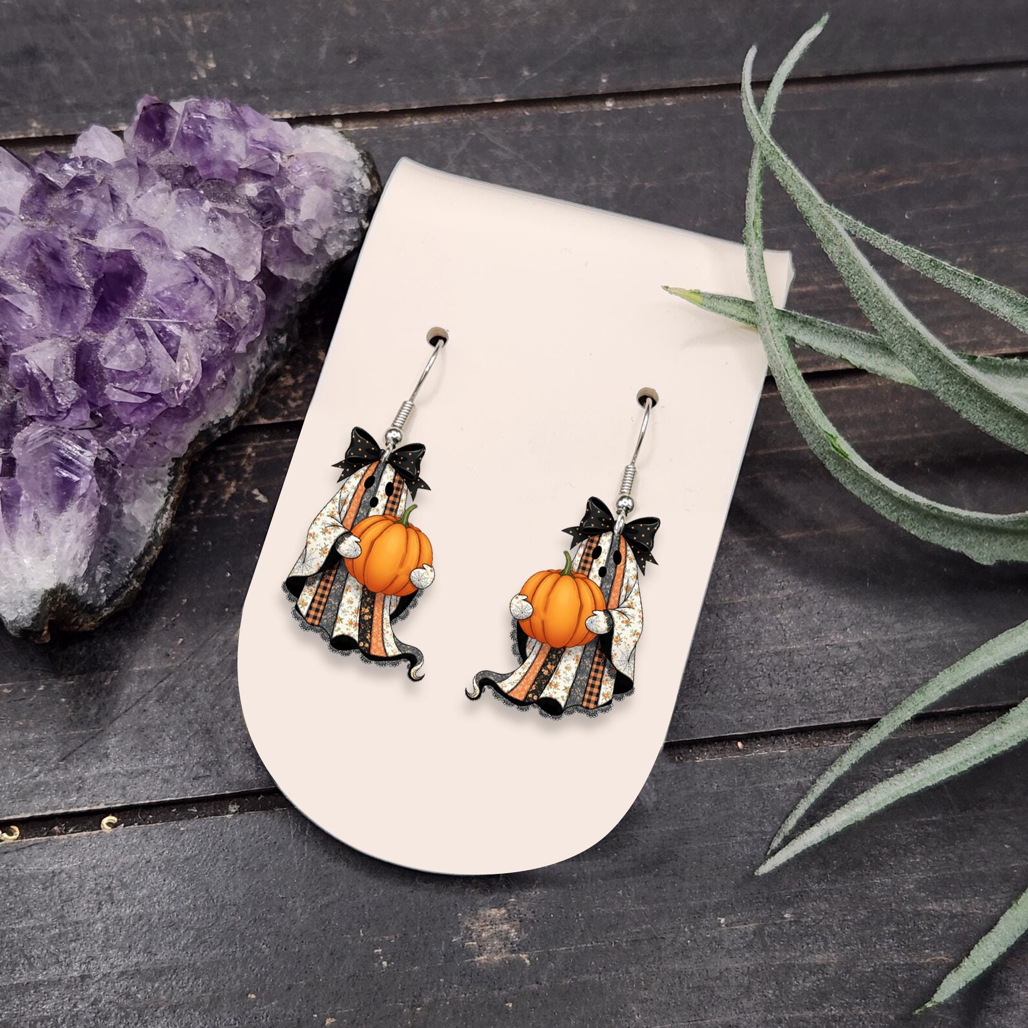 Ghost Pumpkin Halloween Earrings, Fall Dangle Earrings, Cute Spooky Earrings, Autumn Pumpkin Jewelry, Halloween Gift for Her