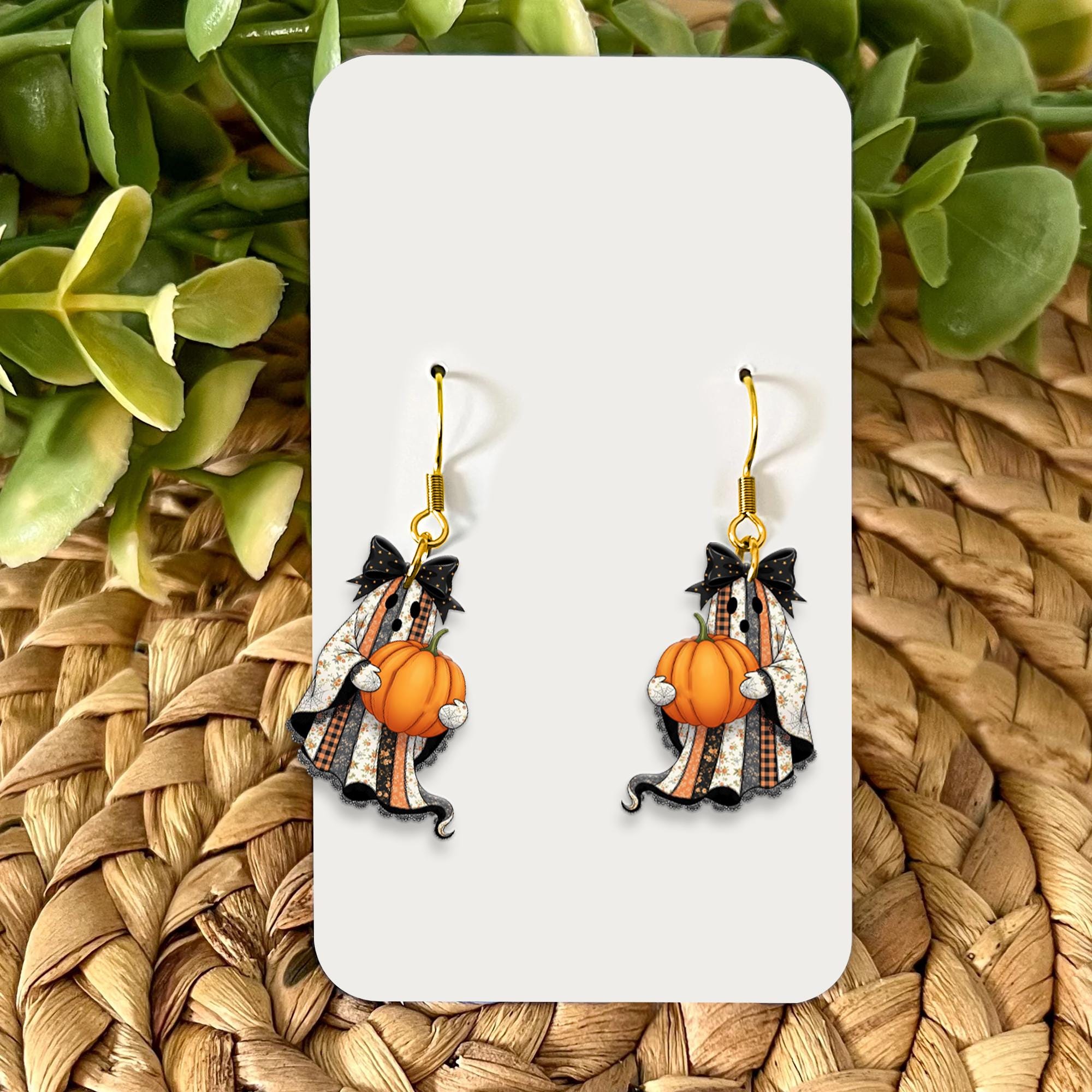Ghost Pumpkin Halloween Earrings, Fall Dangle Earrings, Cute Spooky Earrings, Autumn Pumpkin Jewelry, Halloween Gift for Her