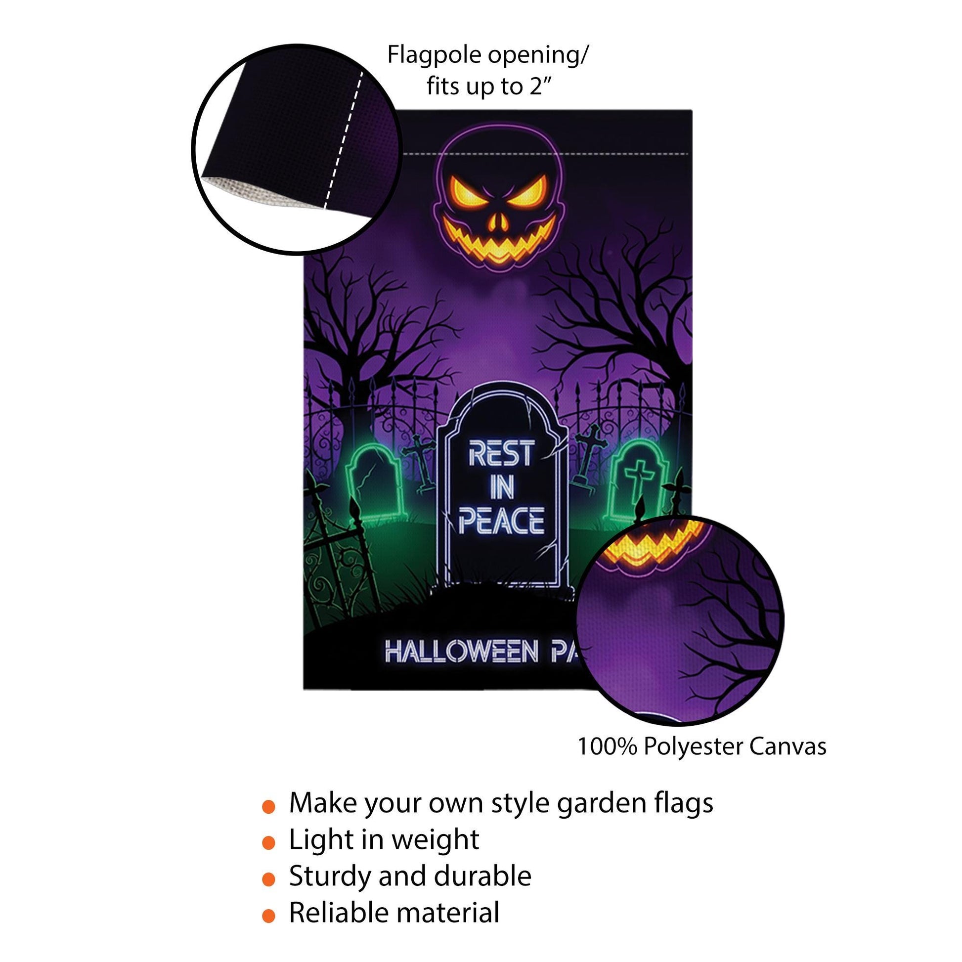 Halloween RIP Garden Flag – Spooky Yard Decor with Tombstone & Jack-o'-Lantern – Scary Graveyard Outdoor Sign for Halloween Party