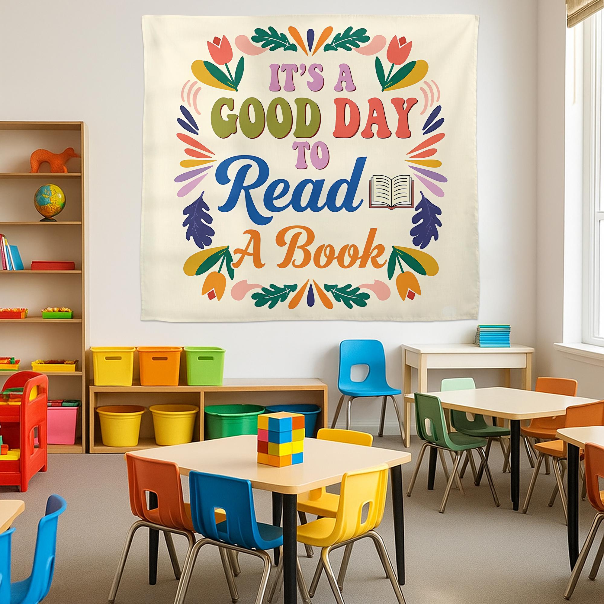 Book Lover Wall Tapestry, It's a Good Day to Read Banner, Colorful Reading Decor, Cozy Bookish Room Art, Classroom Wall Hanging