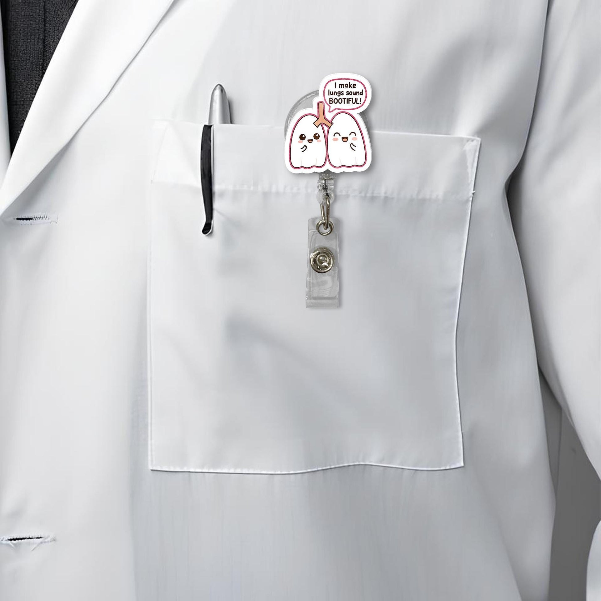 Ghost Respiratory Badge Reel – “I Make Lungs Sound BOOTIFUL” Cute Halloween ID Holder for RTs, Nurses & Healthcare Workers