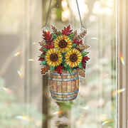Holographic Sunflower Barrel Window Hanging – Autumn Sun-Catcher Décor, Glittering Fall Floral Ornament for Cozy Windows