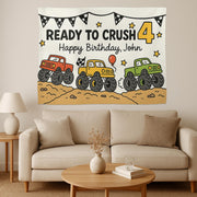 Personalized Truck Birthday Tapestry – Custom “Ready to Crush” Banner with Name and Age for Boy’s Birthday Party Decor