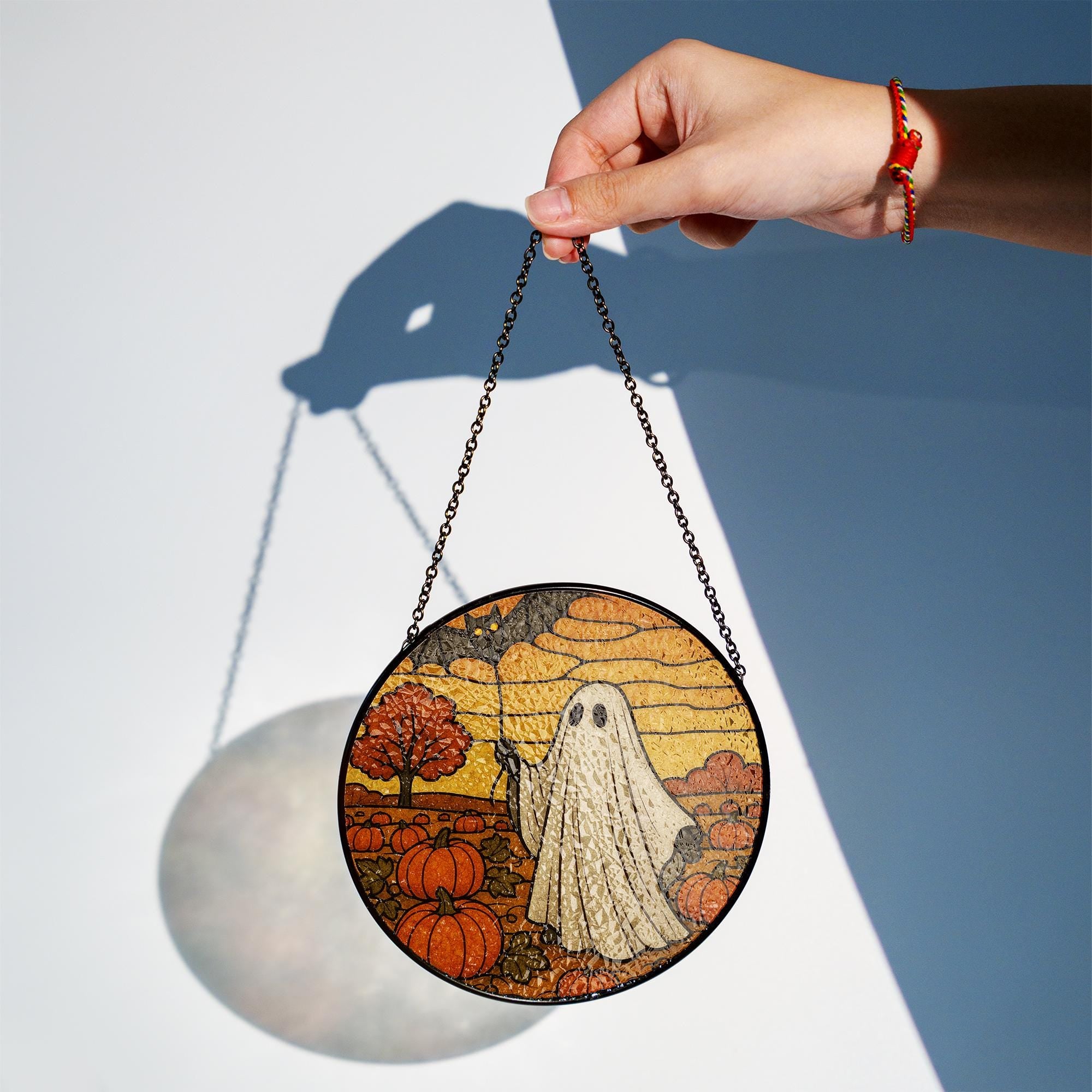 Ghost Suncatcher, Halloween Window Decor, Glass Ghost, Fall Pumpkin Sun Catcher, Spooky Cute Autumn Gift, Autumn home decor