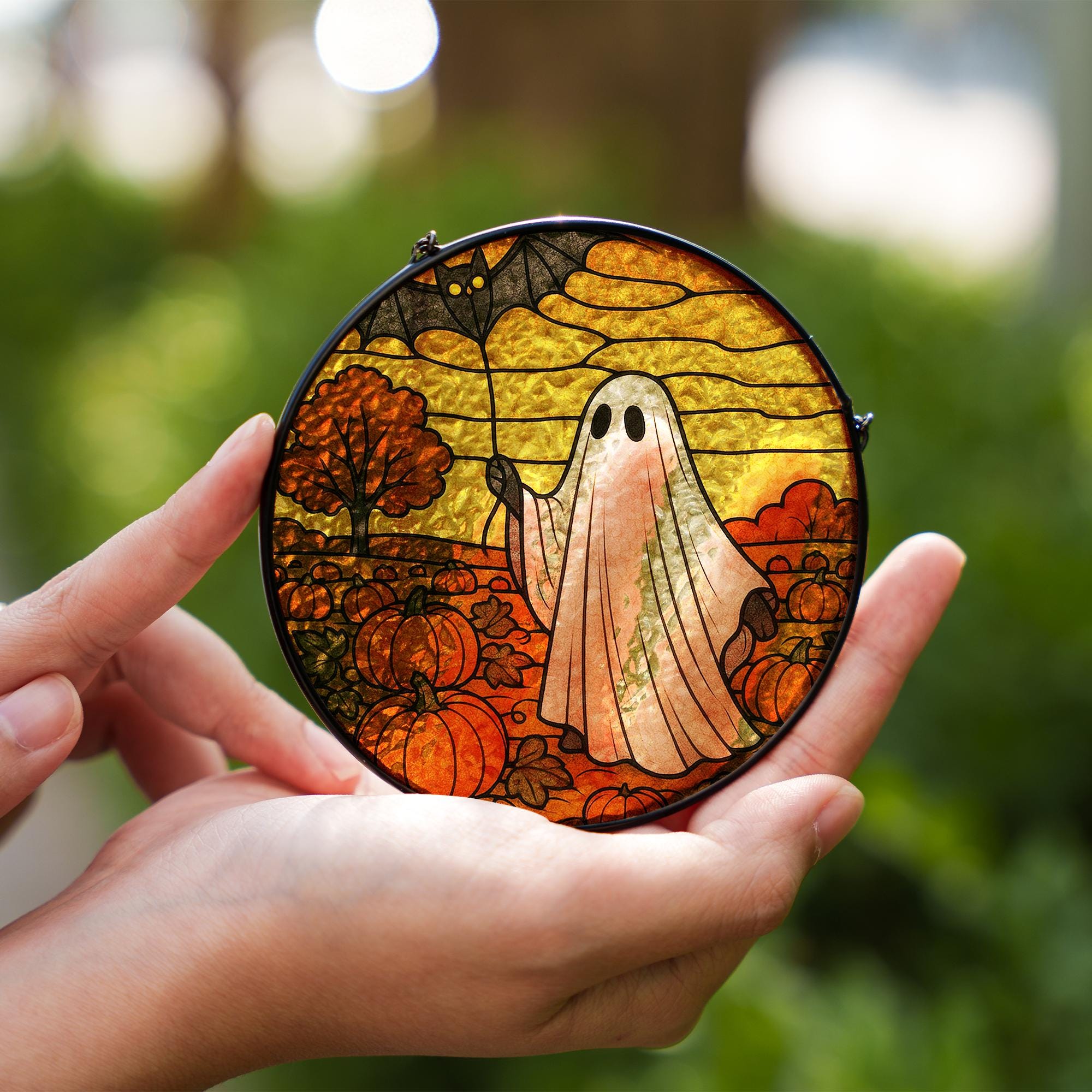Ghost Suncatcher, Halloween Window Decor, Glass Ghost, Fall Pumpkin Sun Catcher, Spooky Cute Autumn Gift, Autumn home decor