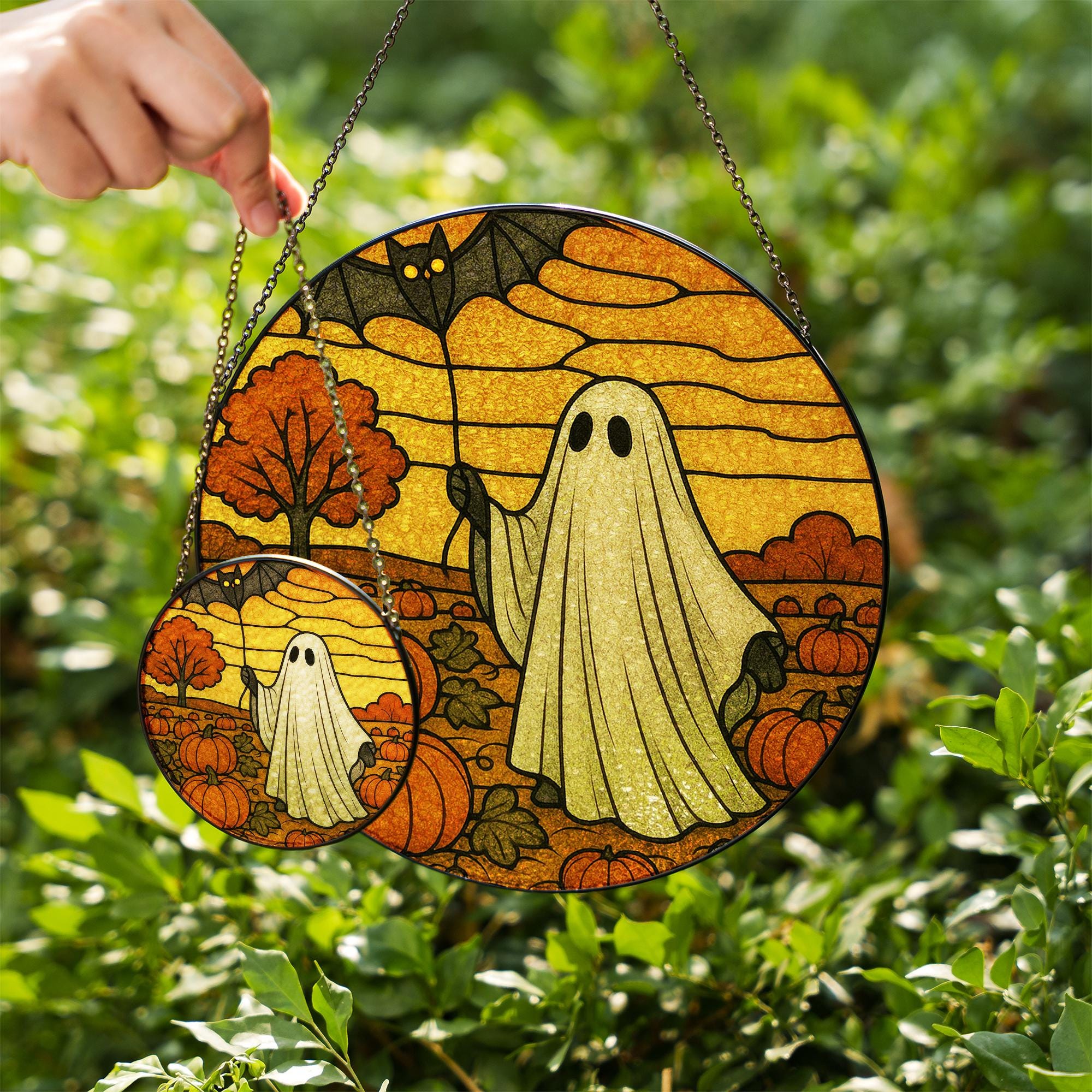 Ghost Suncatcher, Halloween Window Decor, Glass Ghost, Fall Pumpkin Sun Catcher, Spooky Cute Autumn Gift, Autumn home decor