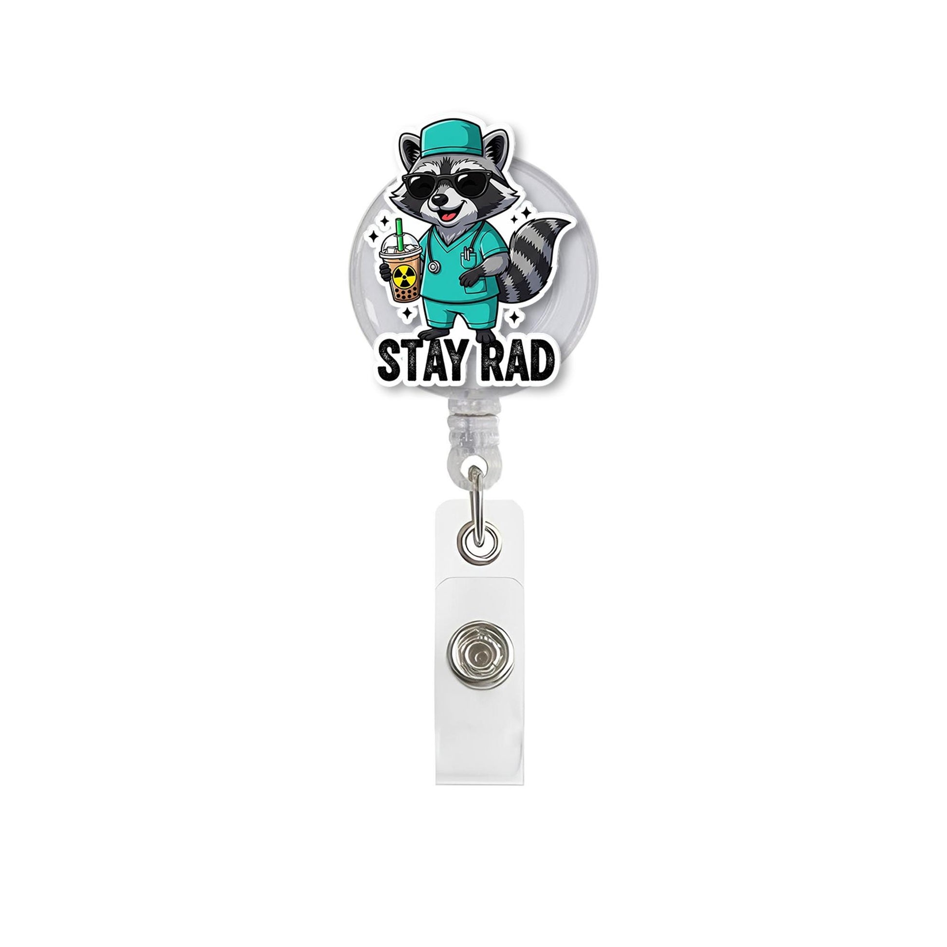 Stay Rad Badge Reel, Funny Radiology ID Clip, Raccoon Medical Badge, Cute X-Ray Tech Gift, Healthcare Accessory, Scrub Life Reel