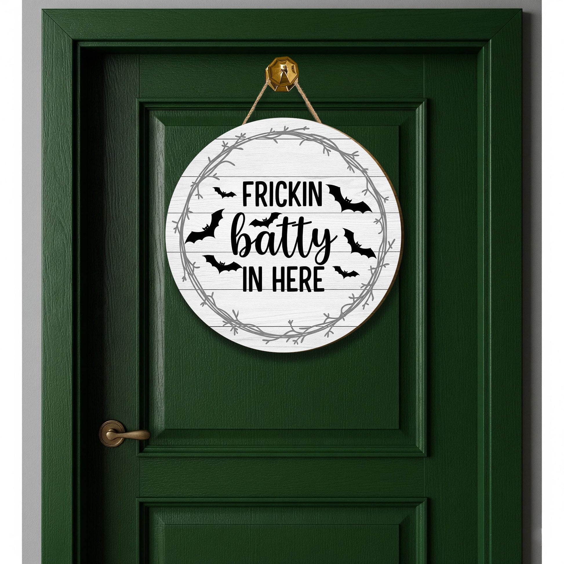 Frickin Batty In Here Door Sign – Funny Halloween Sign with Bats, Rustic Fall Porch Decor, Spooky Wall Hanging, Halloween Wreath Home Decor