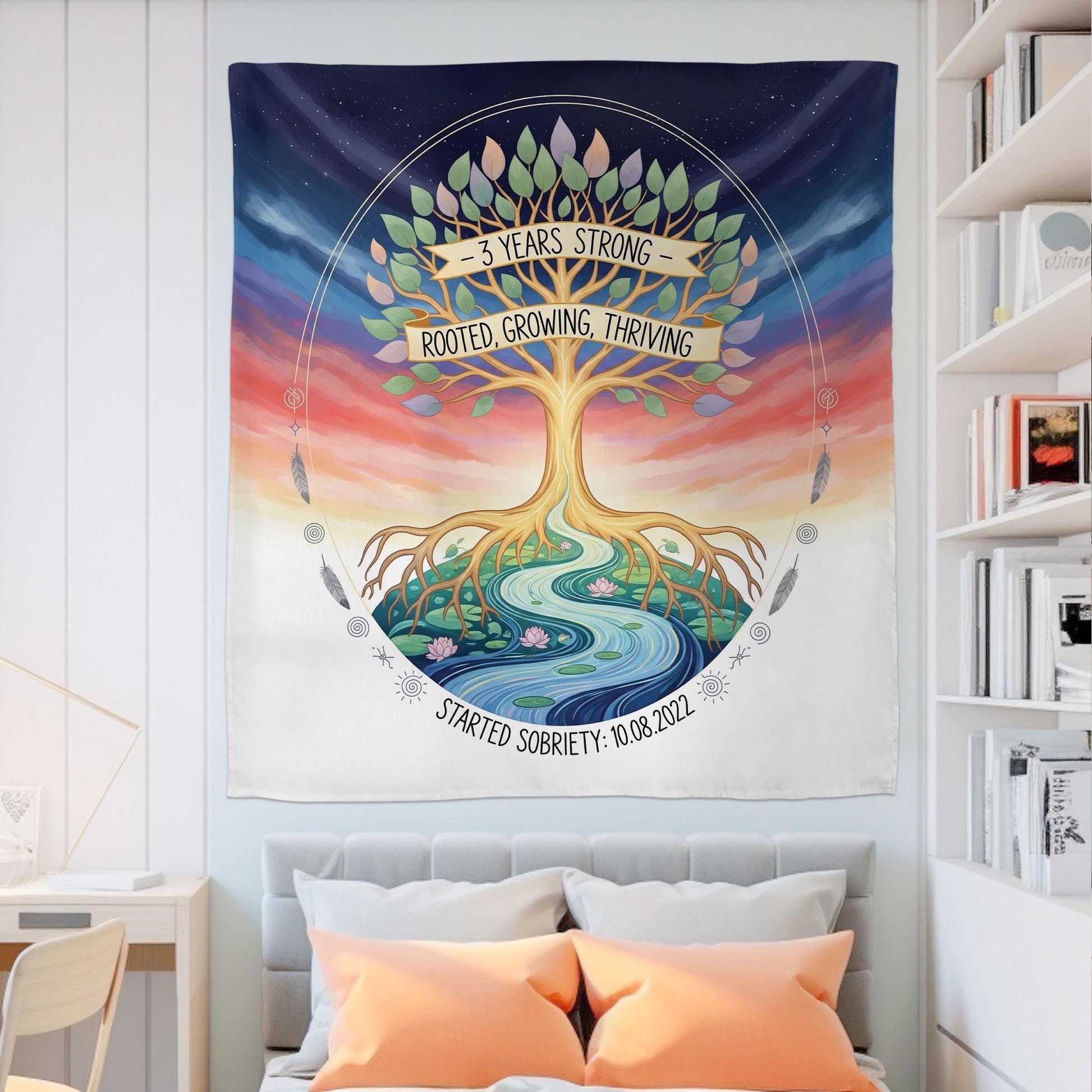 Personalized Sobriety Tapestry 3 Years | Custom Recovery Gift | Sober Anniversary Decor | Tree of Life Wall Art | Sober Birthday Milestone