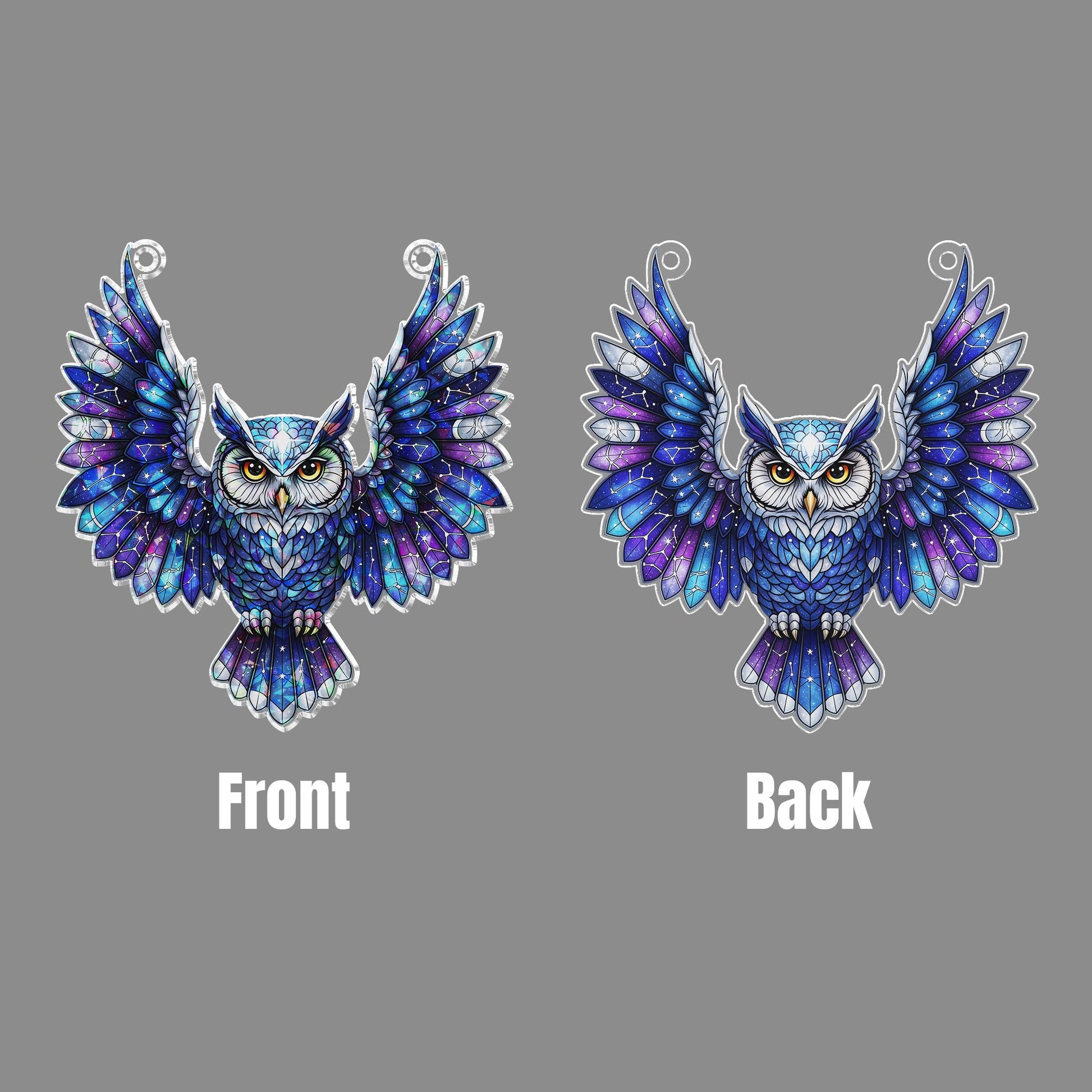 Galaxy Owl Suncatcher – Stained Glass Style Window Hanging – Celestial Owl Decor – Cosmic Bird Ornament – Boho Glass Art for Windows