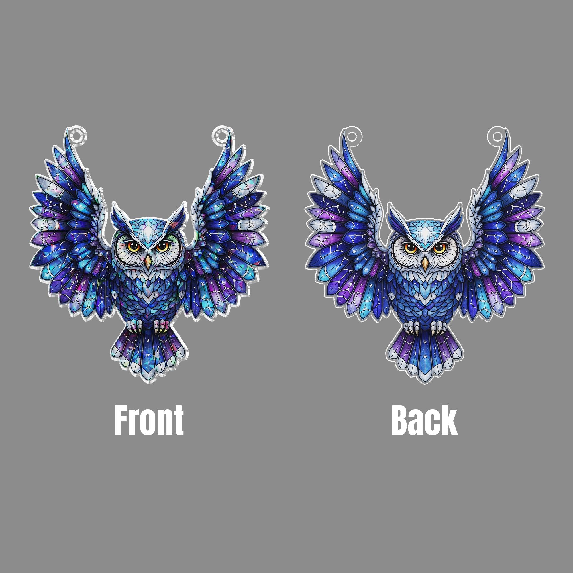 Galaxy Owl Suncatcher – Stained Glass Style Window Hanging – Celestial Owl Decor – Cosmic Bird Ornament – Boho Glass Art for Windows