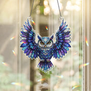 Galaxy Owl Suncatcher – Stained Glass Style Window Hanging – Celestial Owl Decor – Cosmic Bird Ornament – Boho Glass Art for Windows