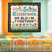 We Bloom Together Classroom Tapestry, Custom Teacher Wall Decor, Colorful Flower Banner, Preschool Classroom Sign, Back to School
