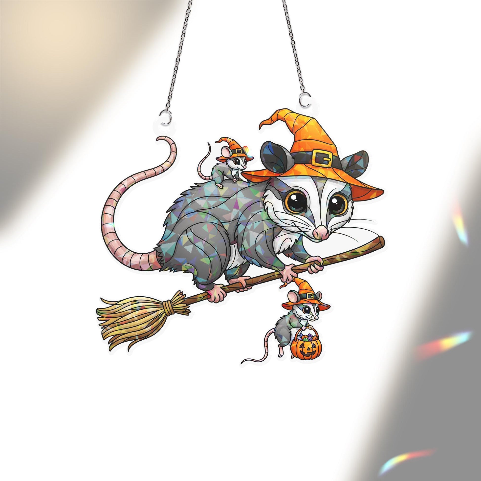 Halloween Opossum Suncatcher, Witchy Rodent Window Decor, Spooky Animal Art, Flying Possum Sign, Cute Fall Decoration