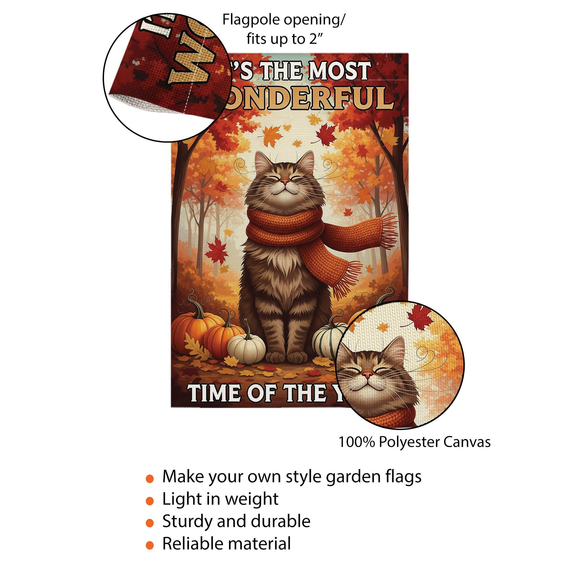 Fall Cat Garden Flag – Cozy Autumn Decor – It's the Most Wonderful Time of the Year – Thanksgiving Porch Flag