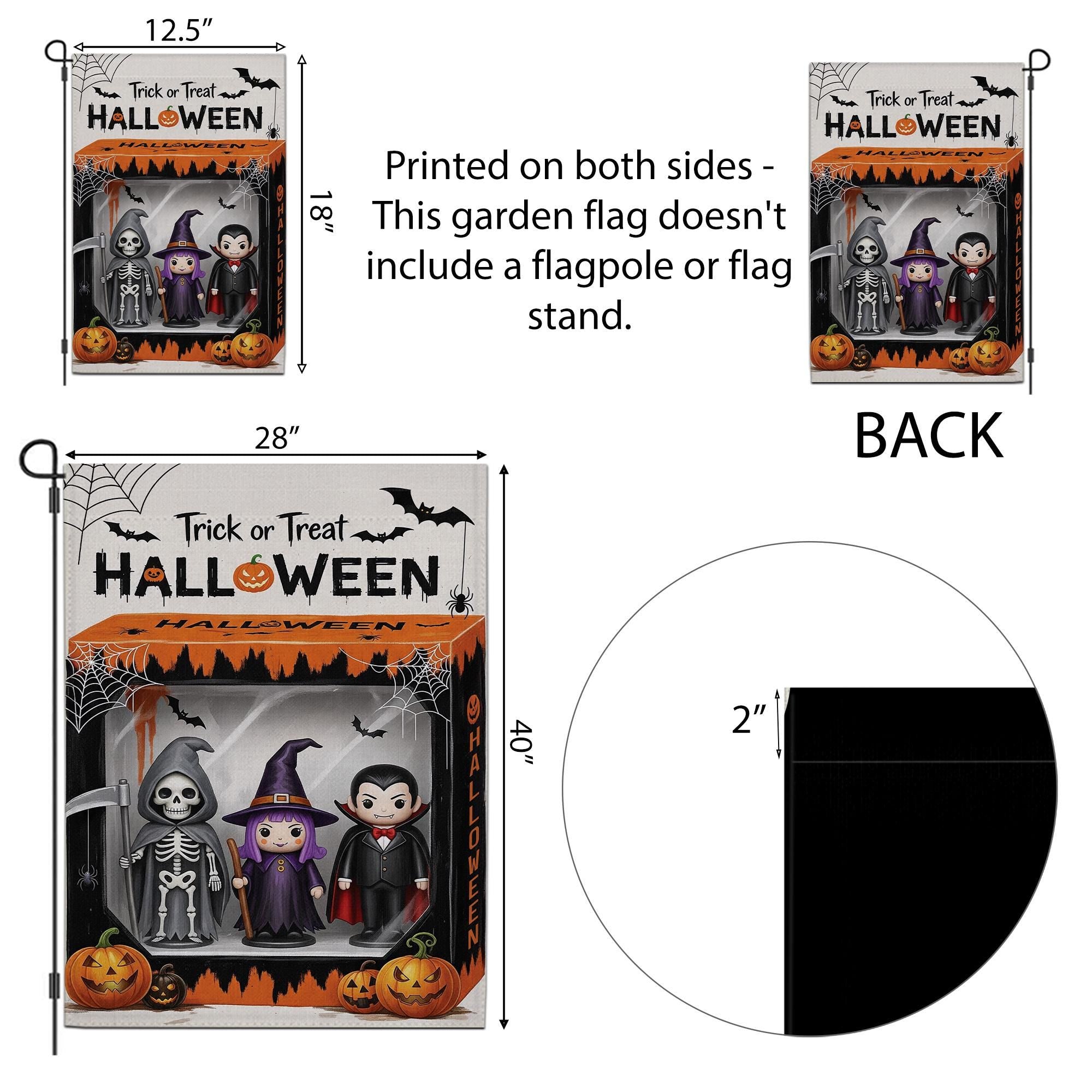 Trick or Treat Halloween Garden Flag, Spooky Yard Decor, Skeleton Witch Vampire Sign, Outdoor Fall Decoration, Festive Welcome Flag