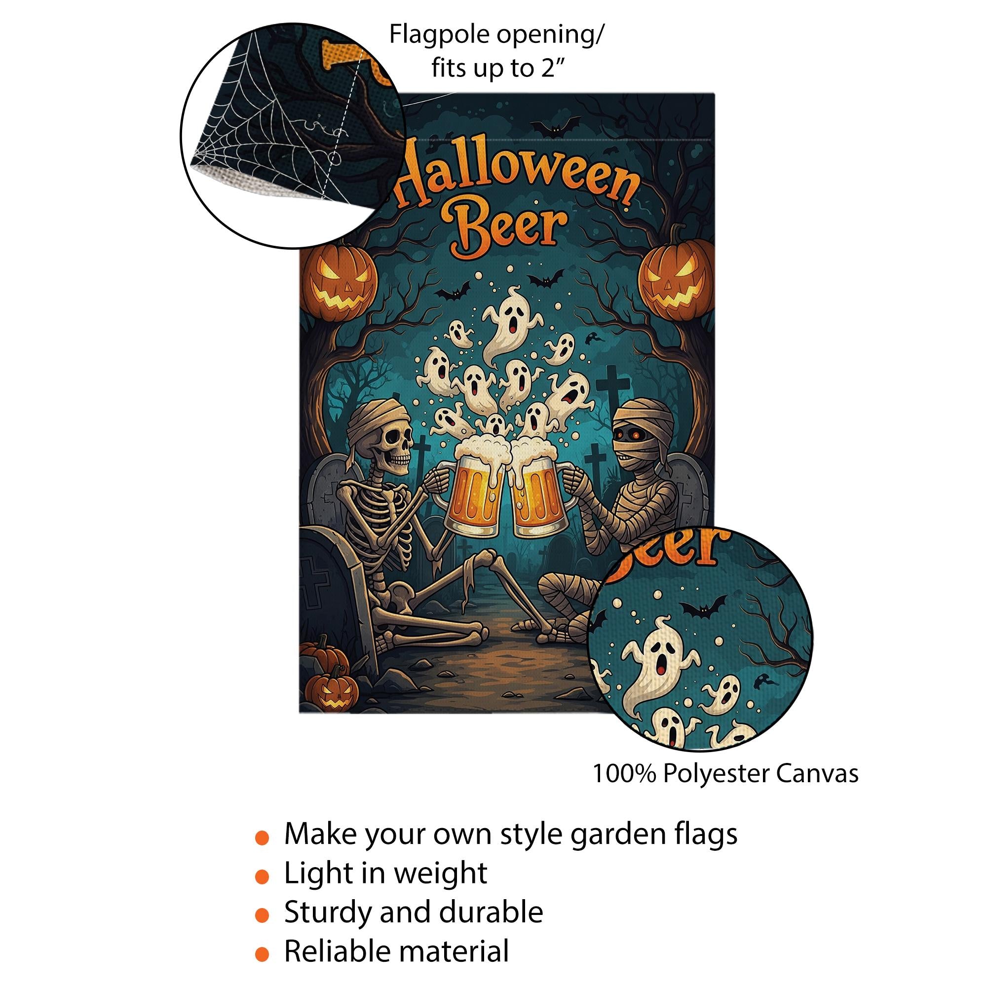 Halloween Beer Garden Flag, Spooky Skeleton Mummy Toast, Funny Outdoor Decor, Ghost Party Yard Sign, Unique Fall Decoration