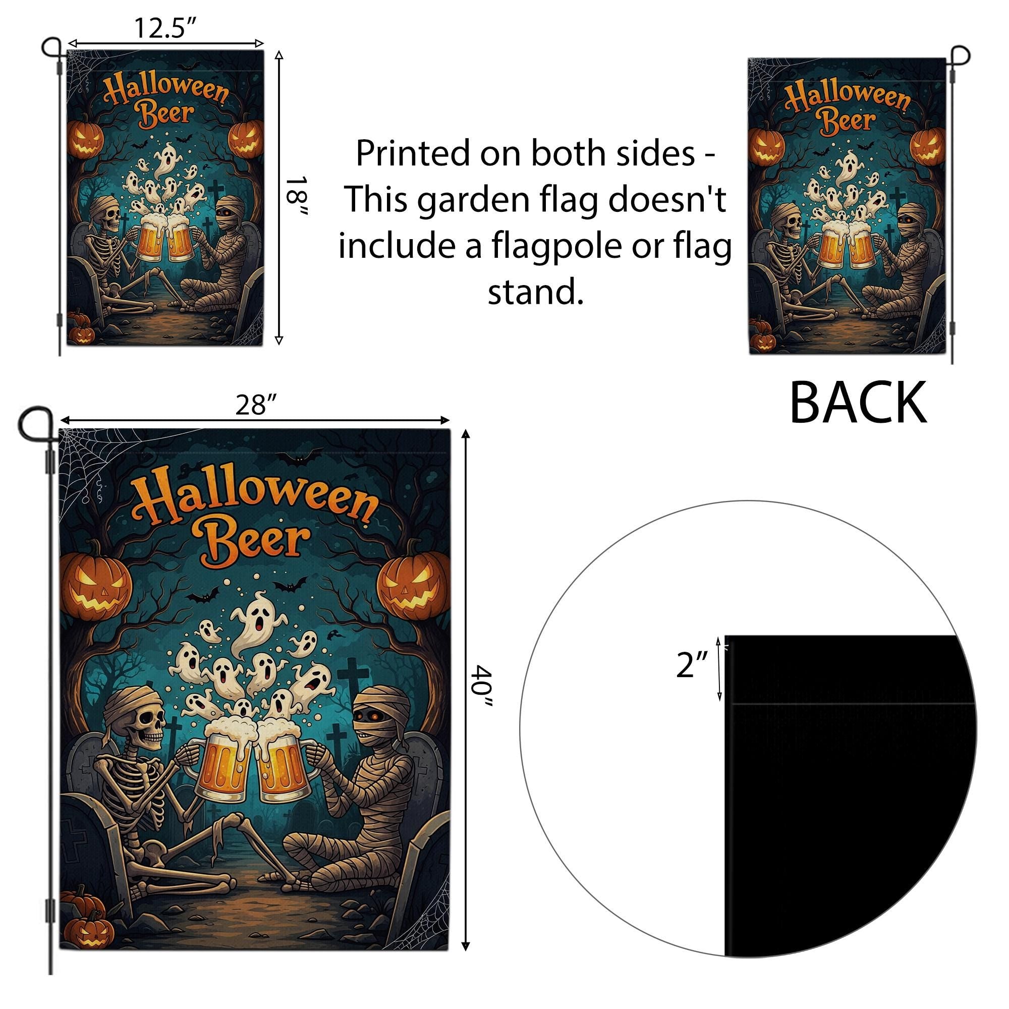Halloween Beer Garden Flag, Spooky Skeleton Mummy Toast, Funny Outdoor Decor, Ghost Party Yard Sign, Unique Fall Decoration