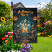 Halloween Beer Garden Flag, Spooky Skeleton Mummy Toast, Funny Outdoor Decor, Ghost Party Yard Sign, Unique Fall Decoration