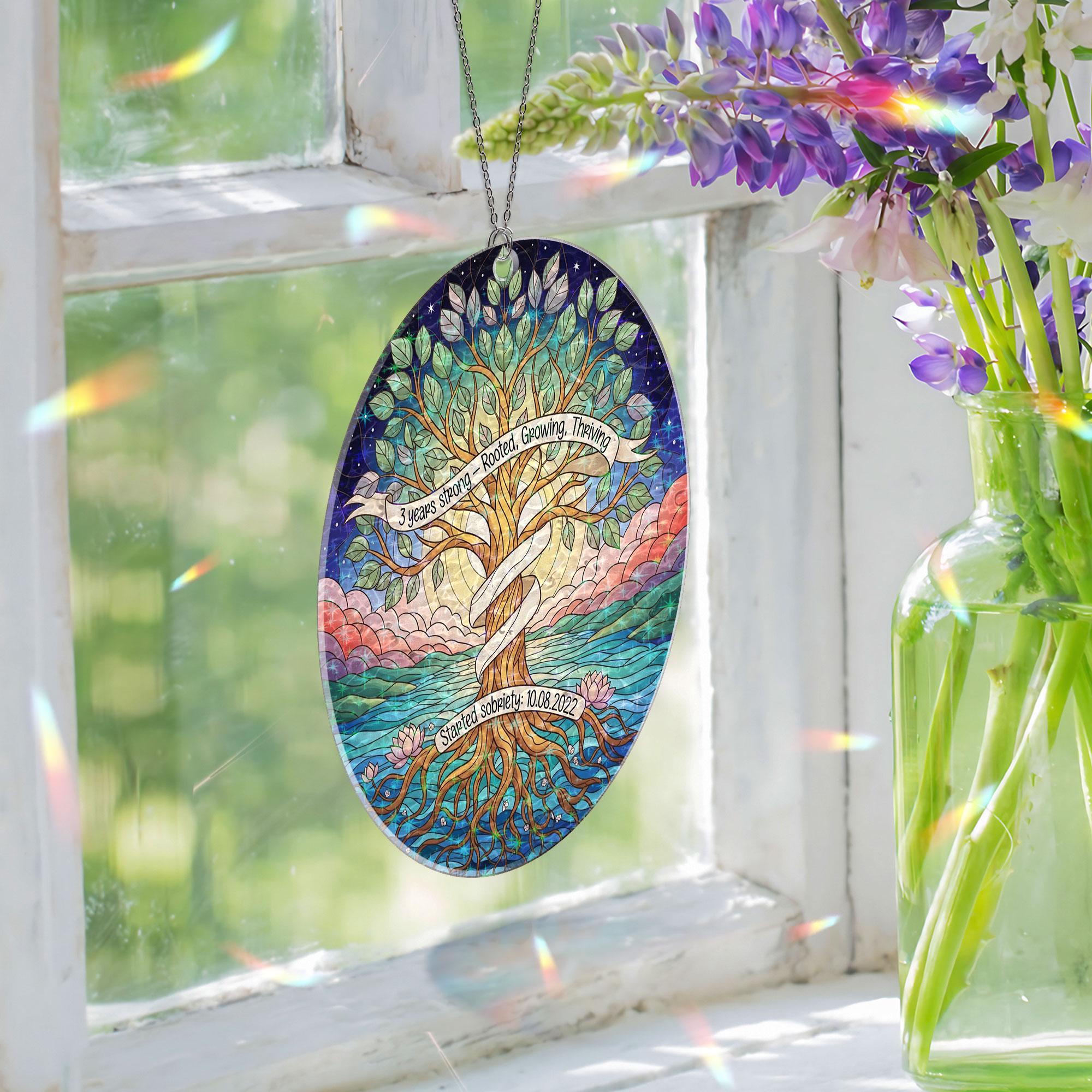 Sobriety Keepsake | Tree of Life Acrylic Ornament | 3 Years Sober Milestone Keepsake | Recovery Hologram Window Decor | Sober Birthday Gift