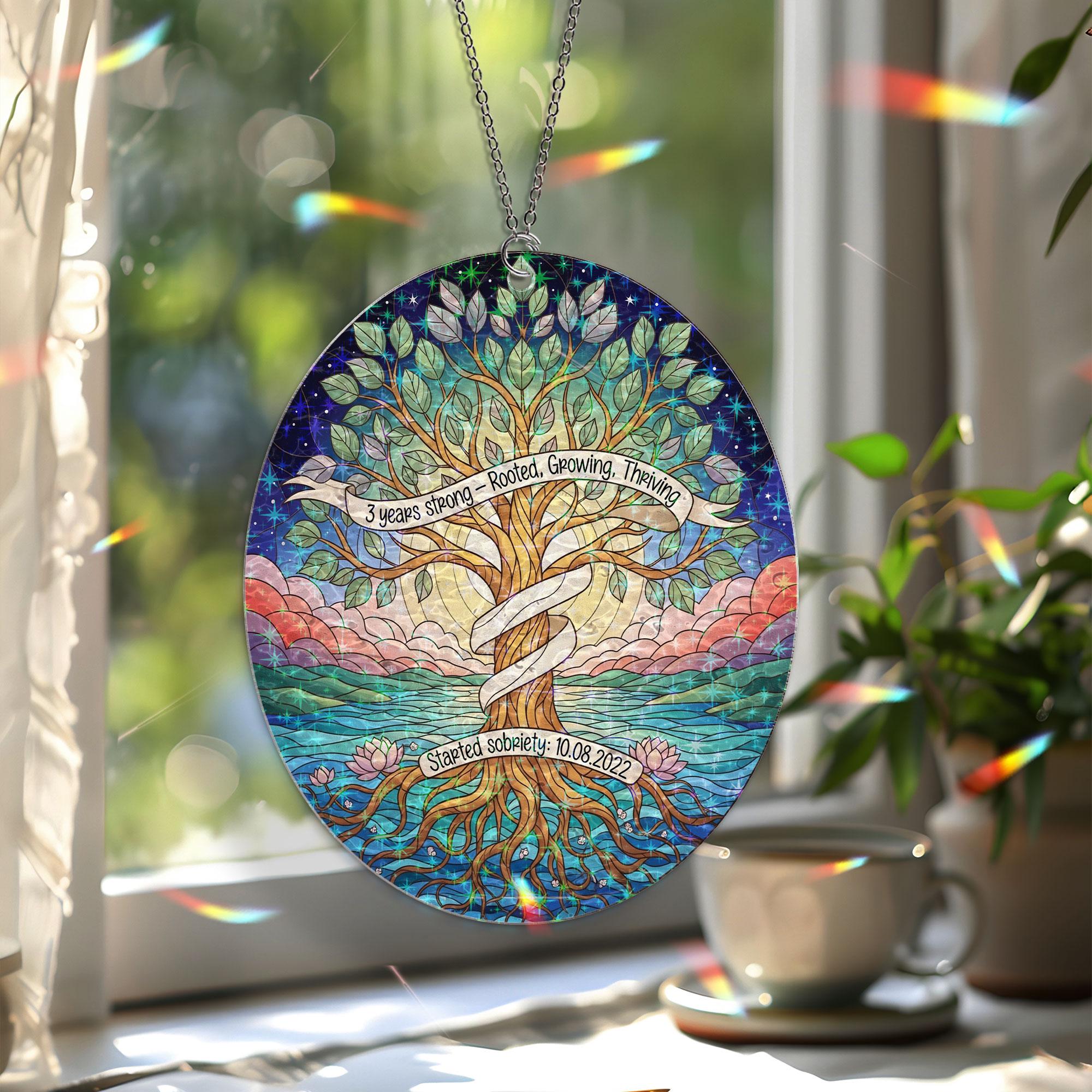 Sobriety Keepsake | Tree of Life Acrylic Ornament | 3 Years Sober Milestone Keepsake | Recovery Hologram Window Decor | Sober Birthday Gift