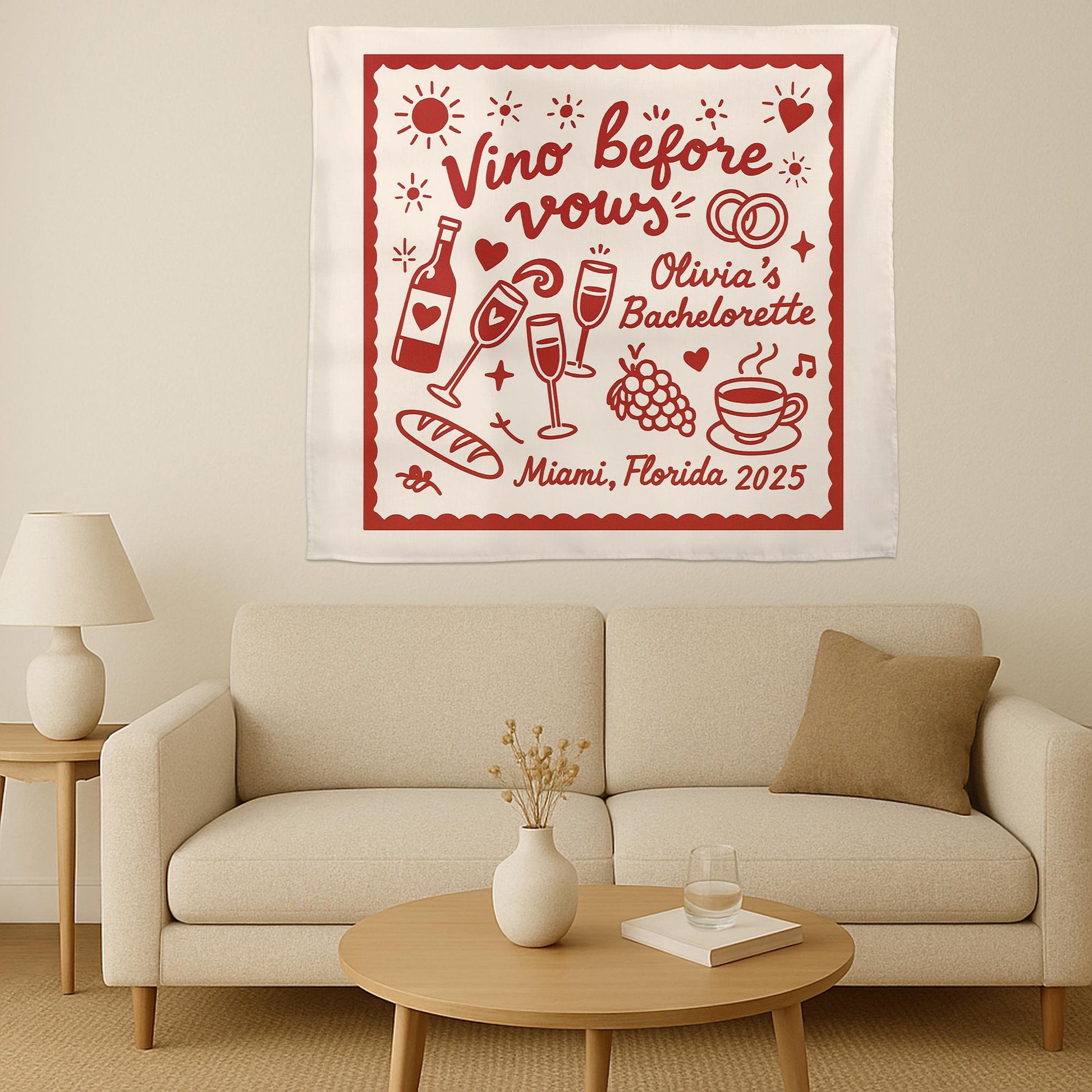 Vino Before Vows Bachelorette Banner, Custom Wine Party Tapestry for Bride Trip, Fun Bridal Shower or Girls Weekend Decor, bachelorette flag