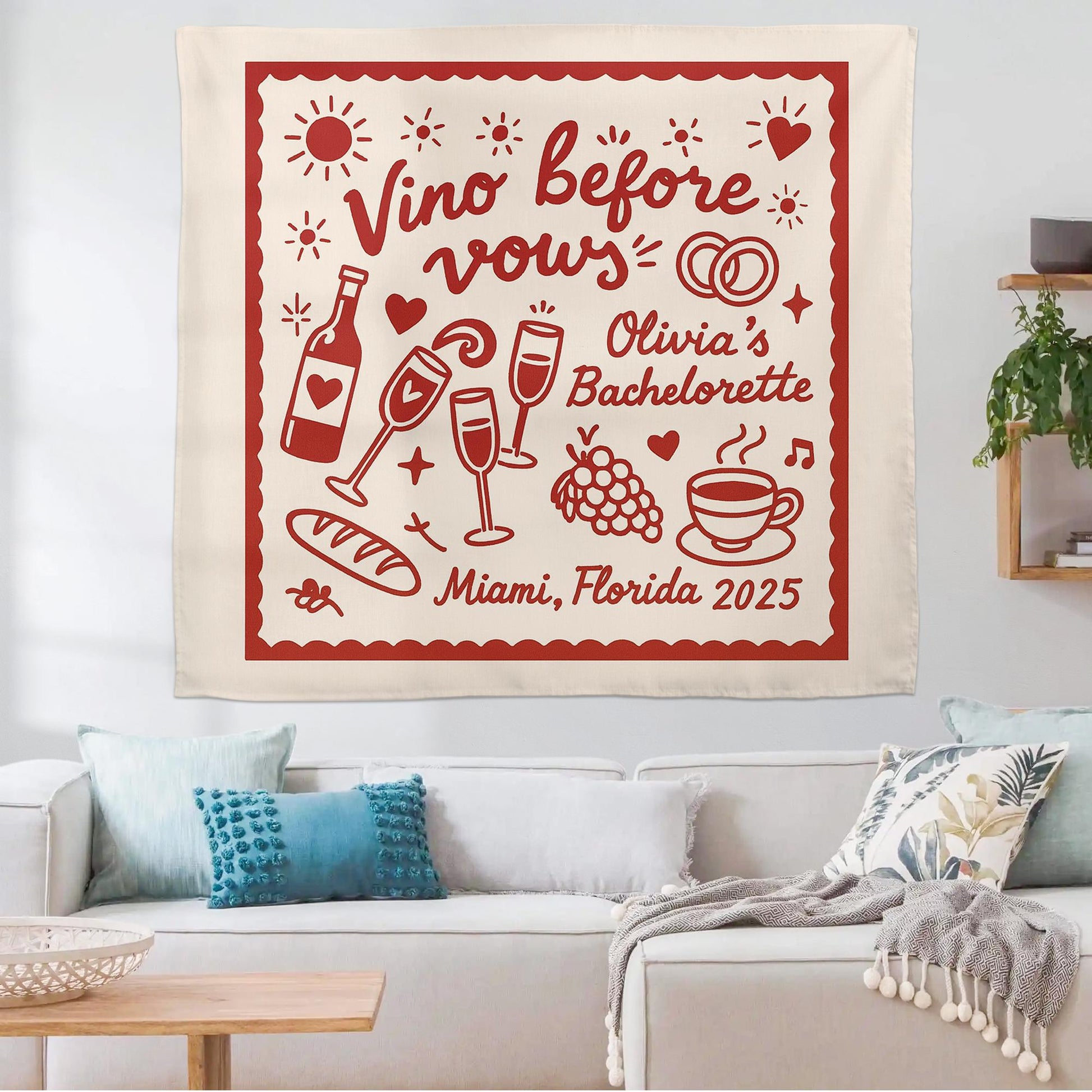 Vino Before Vows Bachelorette Banner, Custom Wine Party Tapestry for Bride Trip, Fun Bridal Shower or Girls Weekend Decor, bachelorette flag