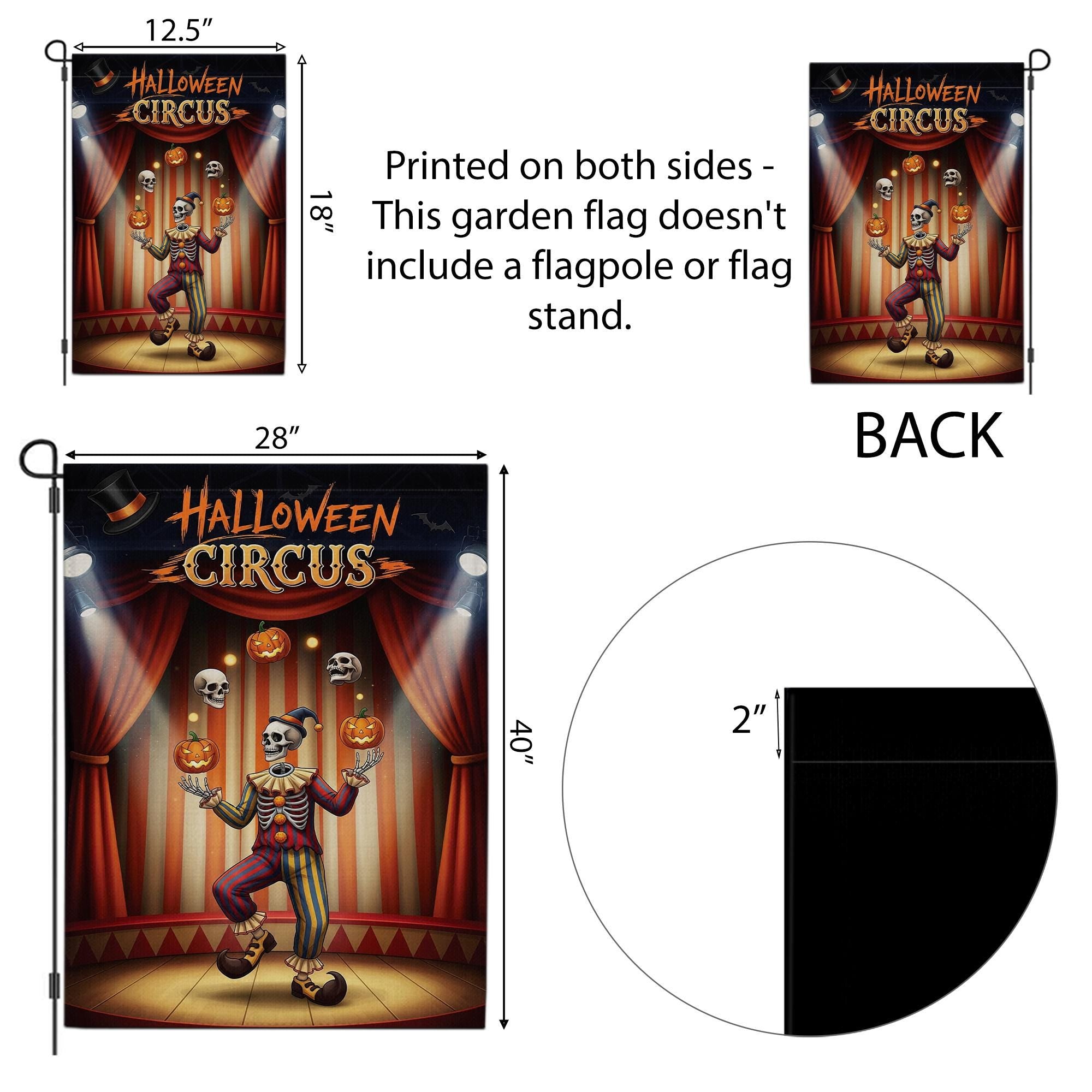 Halloween Circus Garden Flag, Juggling Skeleton Clown Yard Decor, Spooky Pumpkin Skull Sign, Outdoor Fall Decoration, Unique Welcome Flag