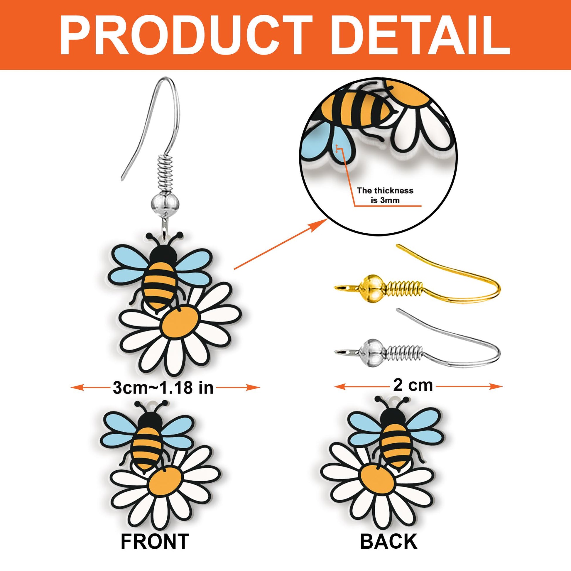 Bee and Daisy Acrylic Earrings – Cute Spring Dangle Earrings, Garden Insect Jewelry, Fun Nature Gift for Her, Lightweight Summer Style