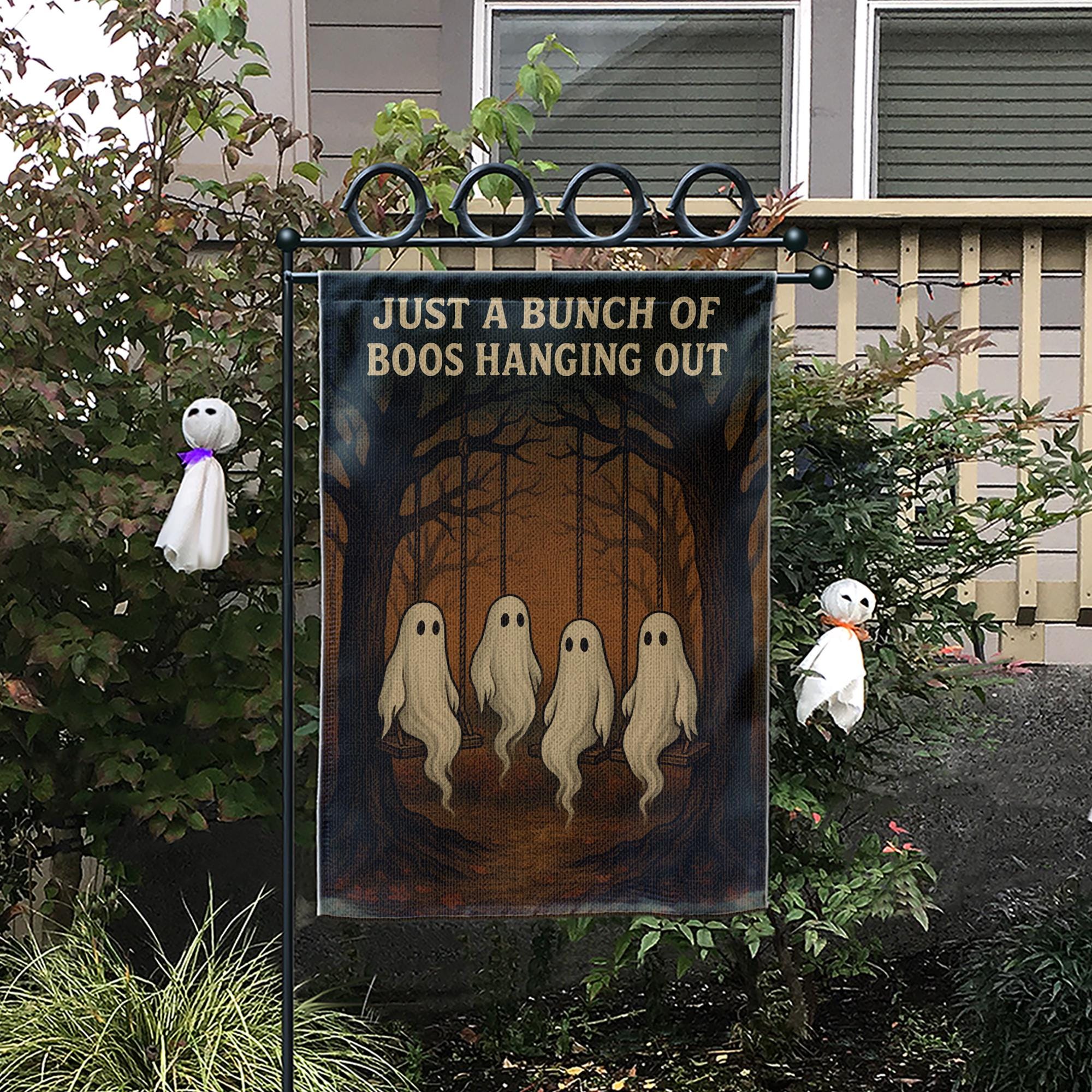 Just a Bunch of Boos Garden Flag, Funny Halloween Ghost Yard Sign, Spooky Swing Decor, Fall Outdoor Decoration, Haunted Lawn Flag