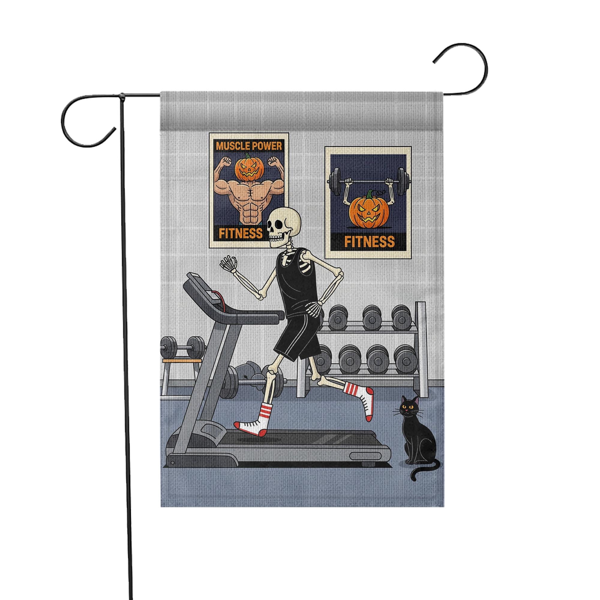 Halloween Fitness Garden Flag, Skeleton Gym Workout Decor, Funny Pumpkin Bodybuilding Sign, Spooky Outdoor Yard Art, Unique Gift