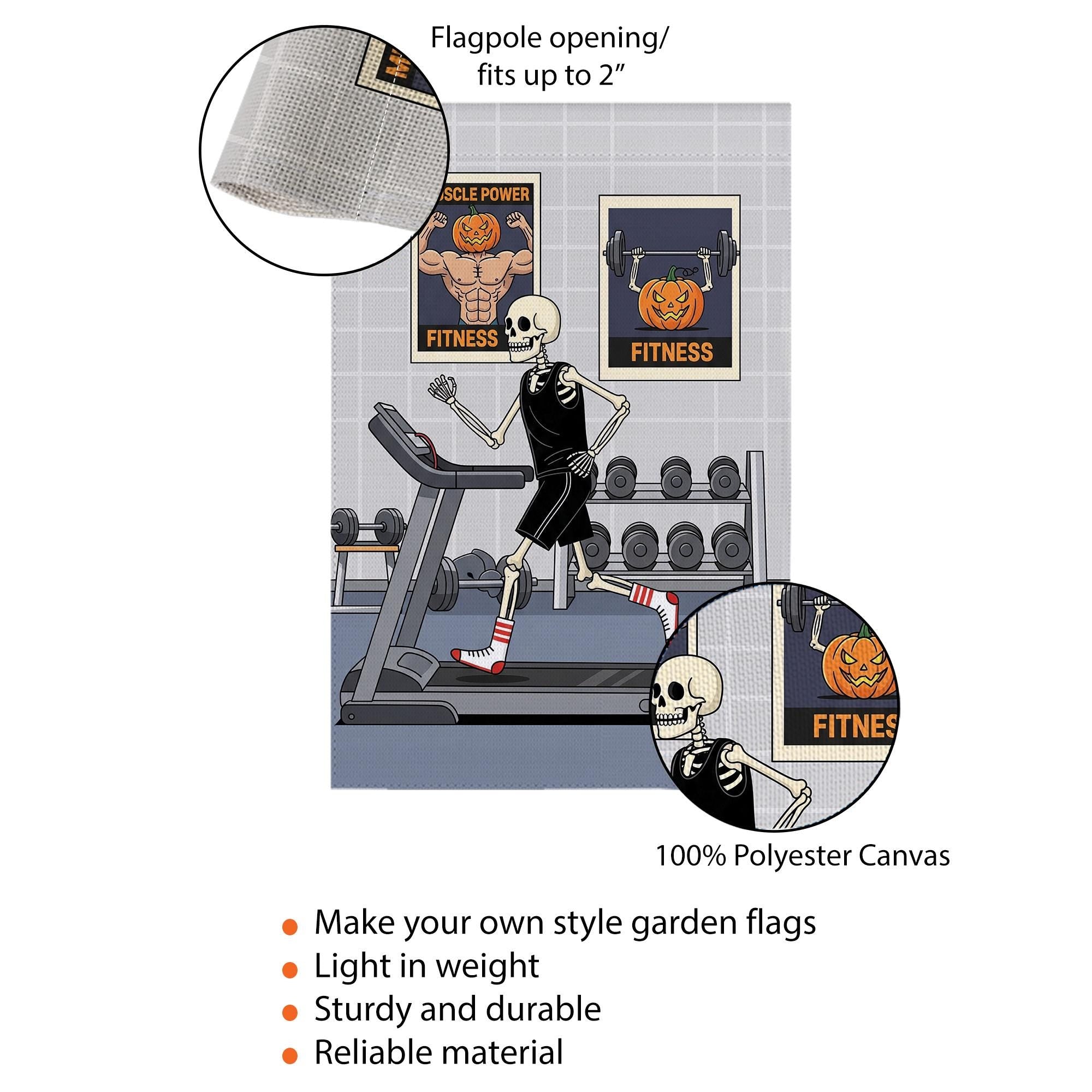 Halloween Fitness Garden Flag, Skeleton Gym Workout Decor, Funny Pumpkin Bodybuilding Sign, Spooky Outdoor Yard Art, Unique Gift