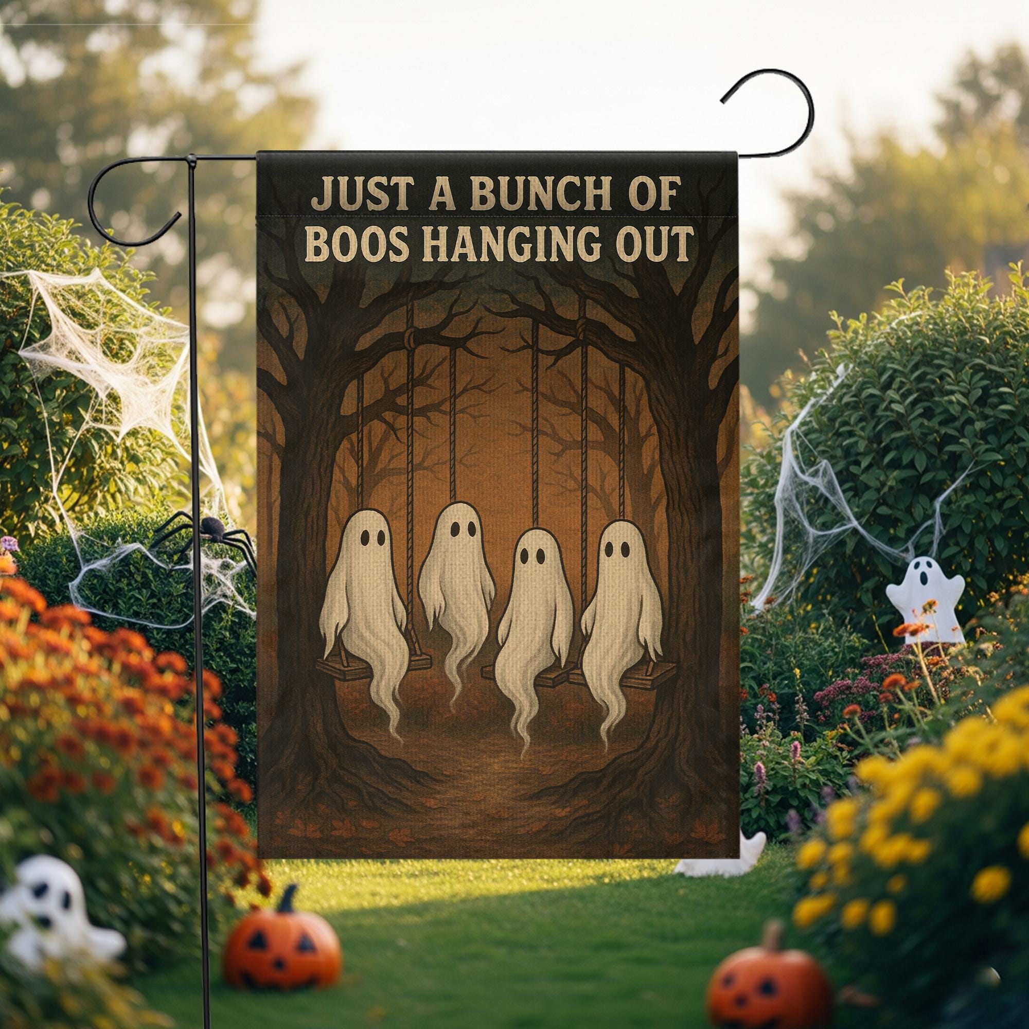 Just a Bunch of Boos Garden Flag, Funny Halloween Ghost Yard Sign, Spooky Swing Decor, Fall Outdoor Decoration, Haunted Lawn Flag