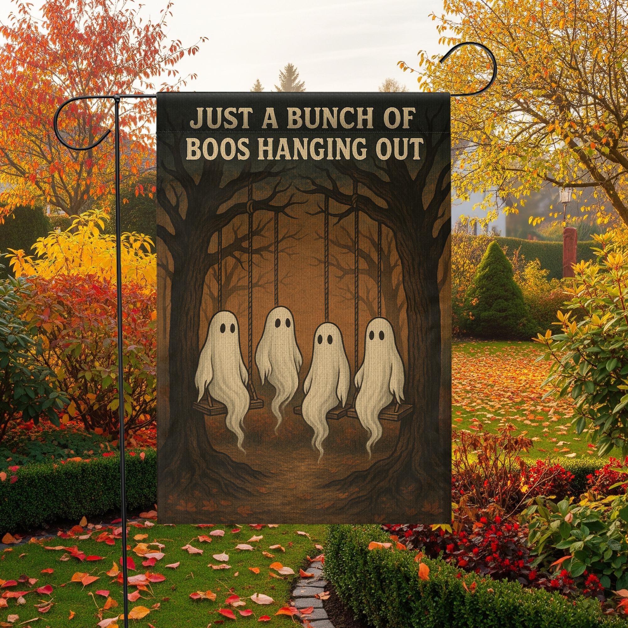 Just a Bunch of Boos Garden Flag, Funny Halloween Ghost Yard Sign, Spooky Swing Decor, Fall Outdoor Decoration, Haunted Lawn Flag