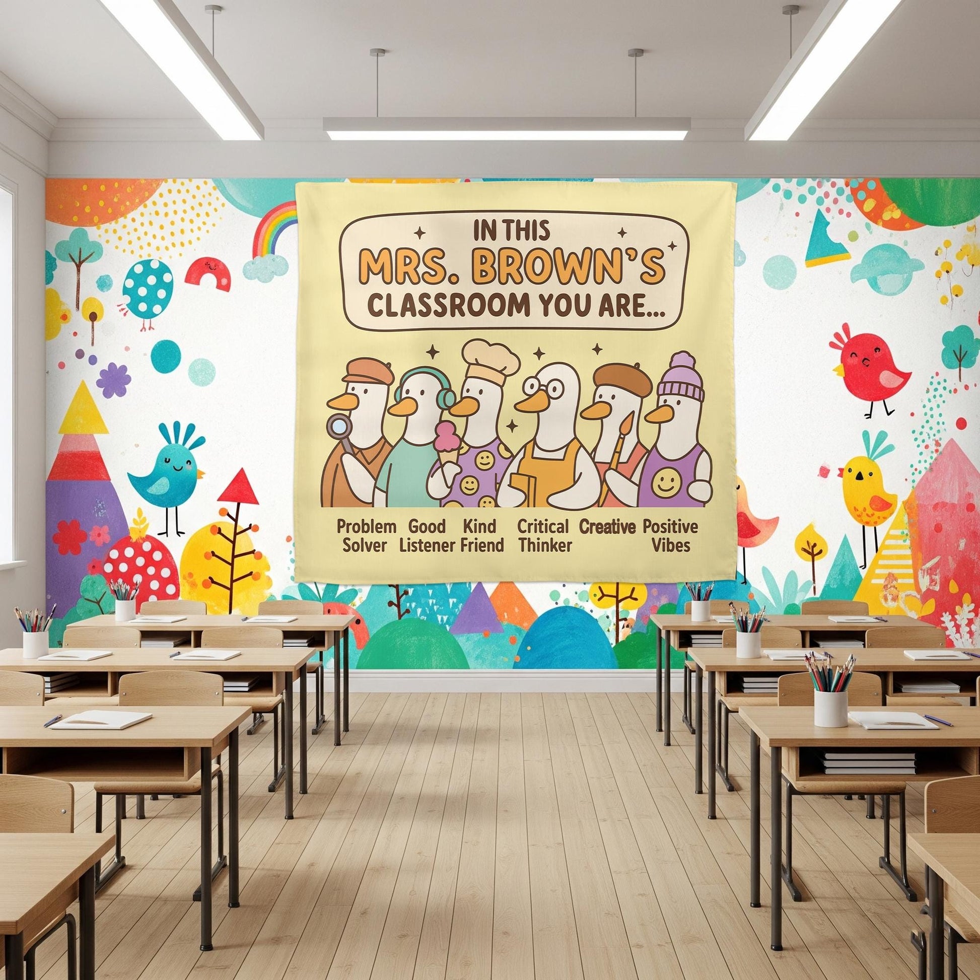 Funny Goose Classroom Poster, In This Classroom You Are Sign with Custom Teacher Name, Positive Vibes Back to School Wall Decor, Goose Decor