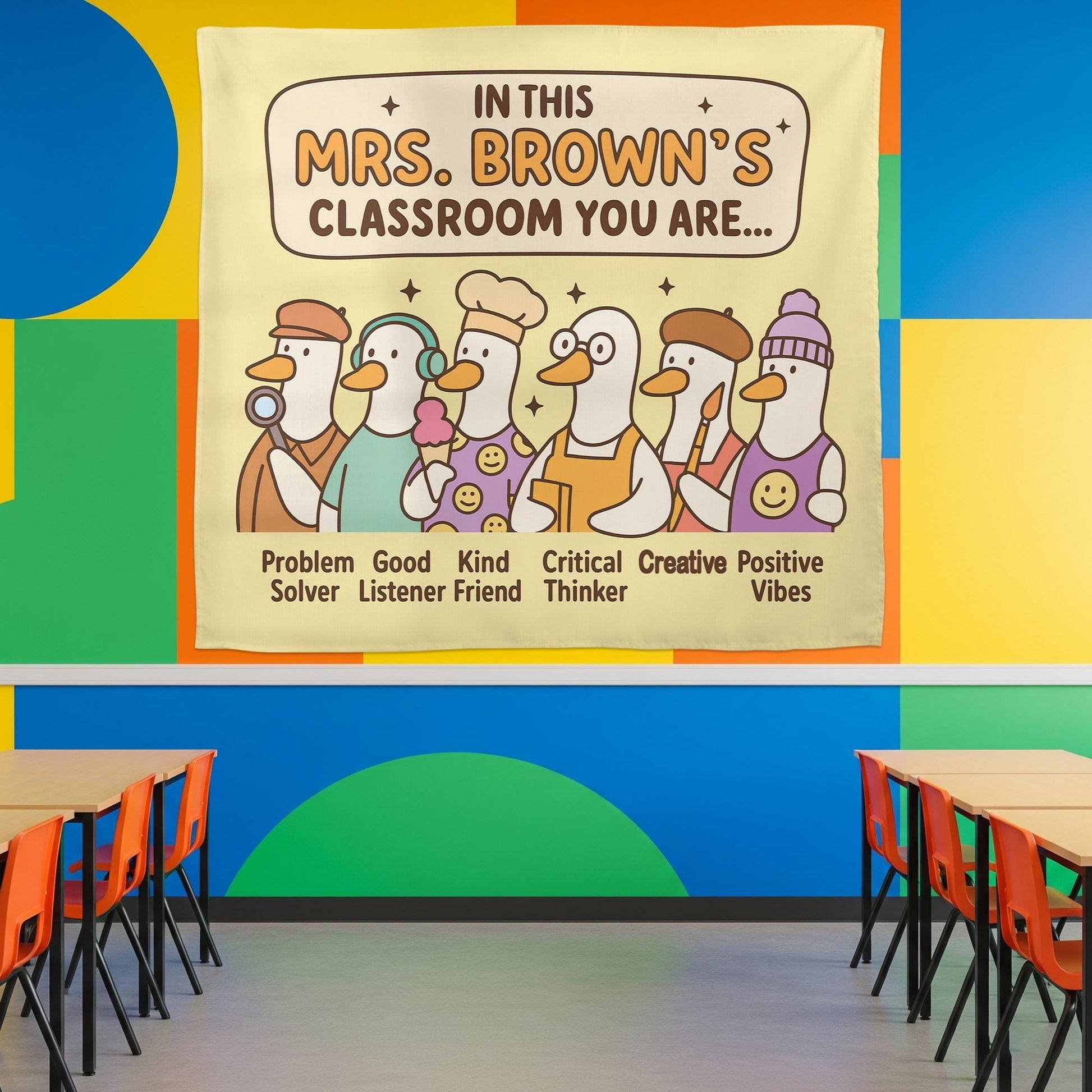 Funny Goose Classroom Poster, In This Classroom You Are Sign with Custom Teacher Name, Positive Vibes Back to School Wall Decor, Goose Decor