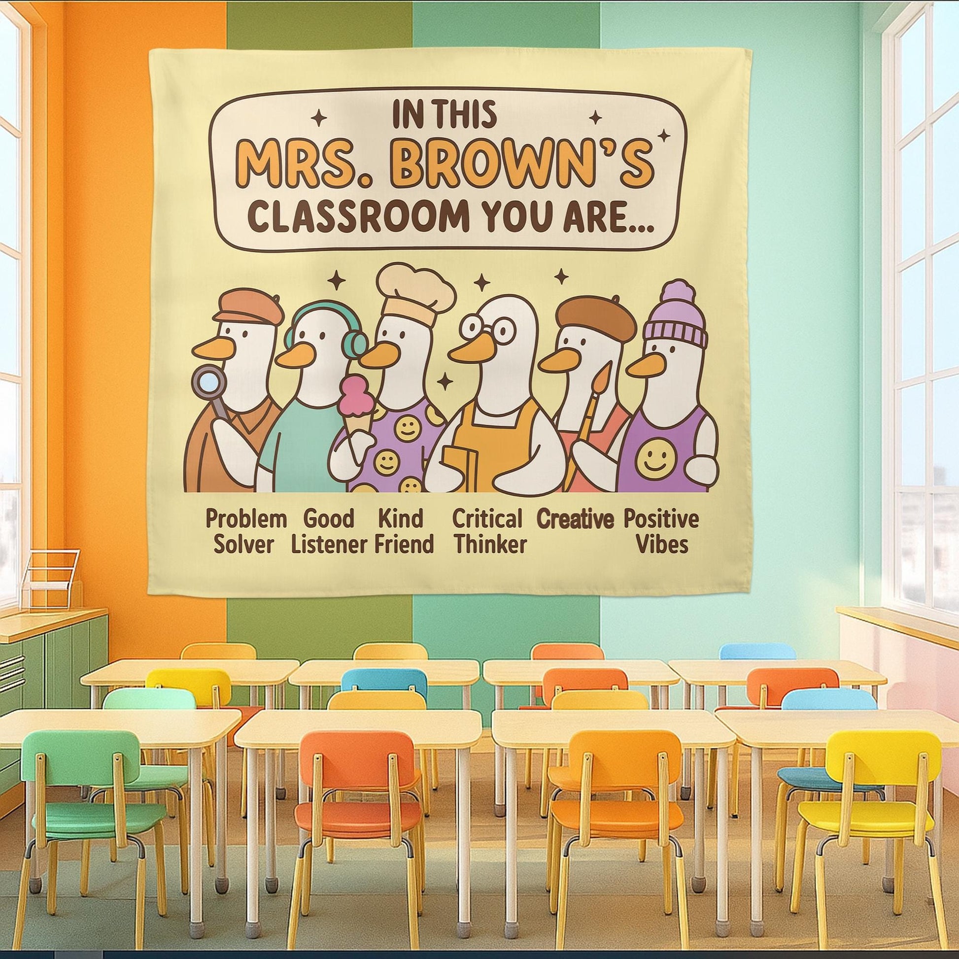 Funny Goose Classroom Poster, In This Classroom You Are Sign with Custom Teacher Name, Positive Vibes Back to School Wall Decor, Goose Decor