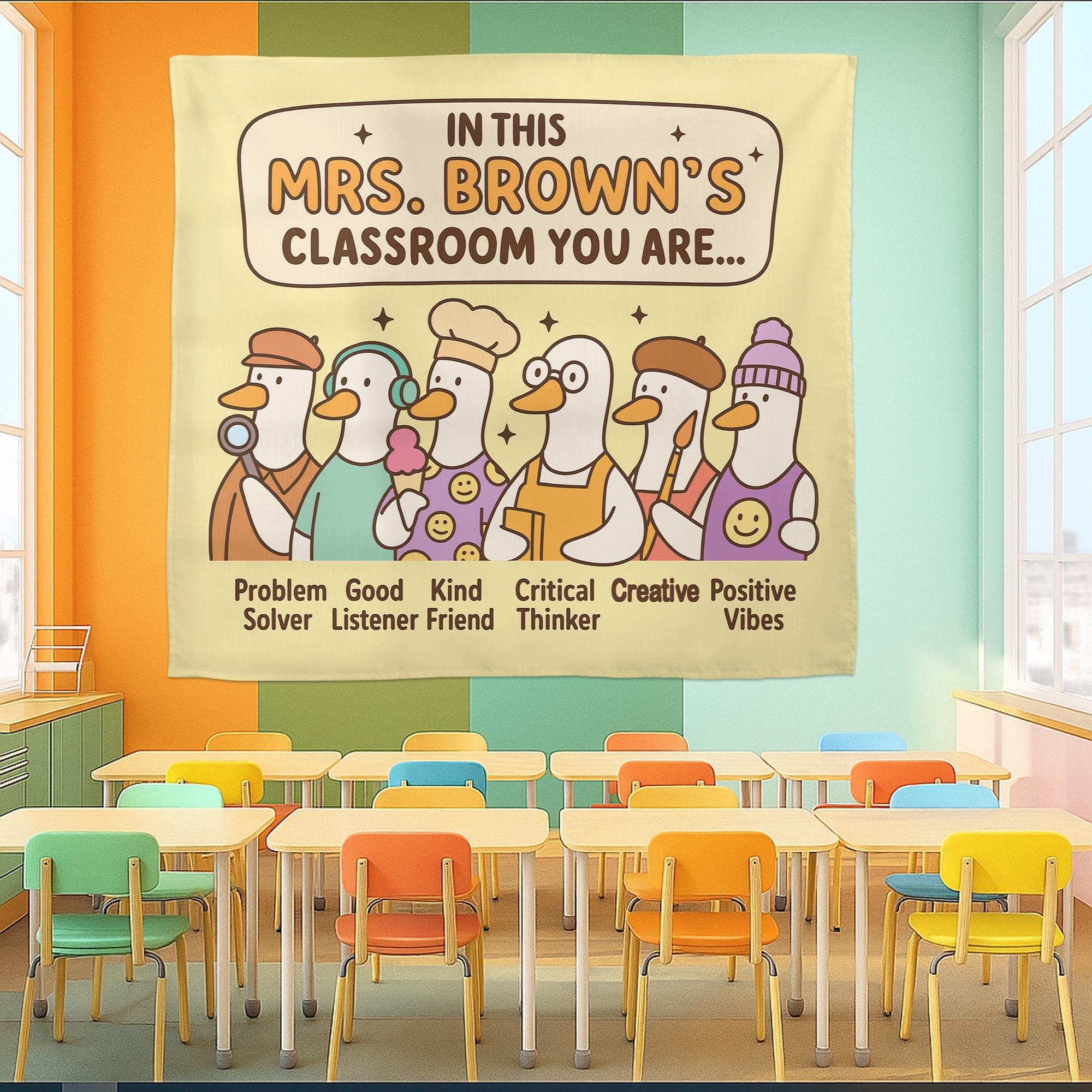 Funny Goose Classroom Poster, In This Classroom You Are Sign with Custom Teacher Name, Positive Vibes Back to School Wall Decor, Goose Decor