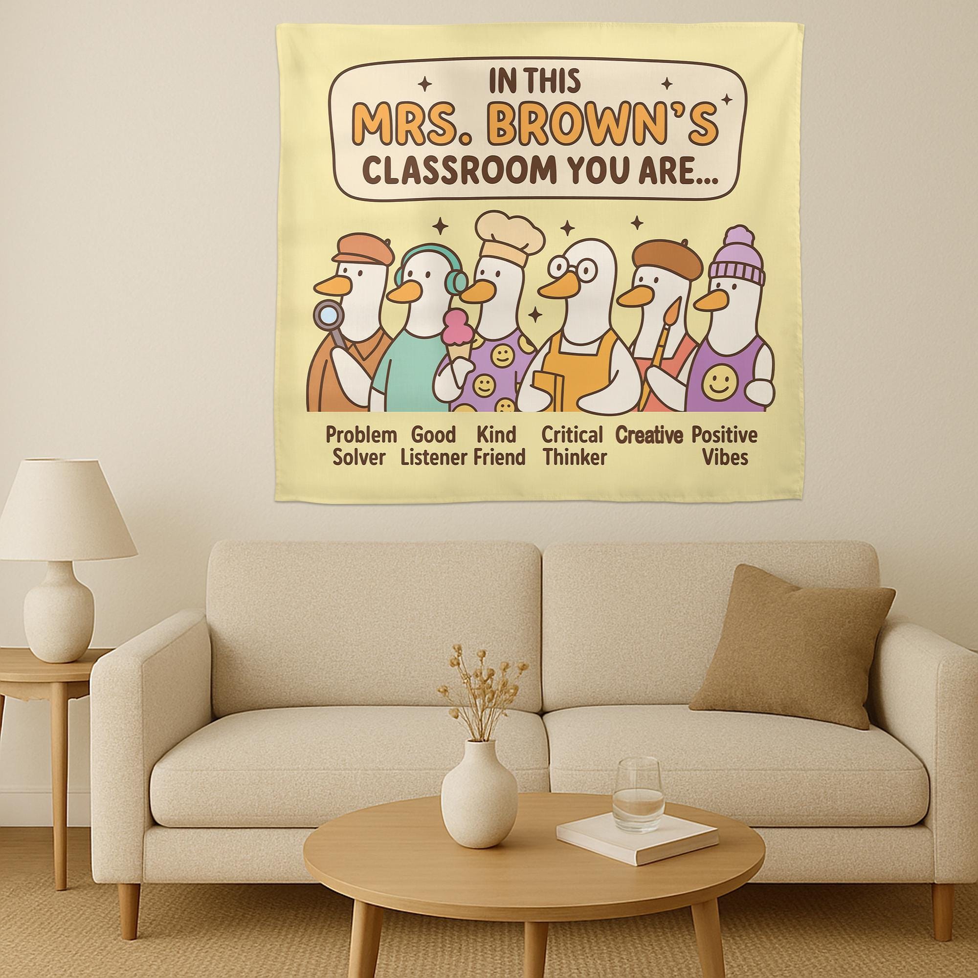 Funny Goose Classroom Poster, In This Classroom You Are Sign with Custom Teacher Name, Positive Vibes Back to School Wall Decor, Goose Decor