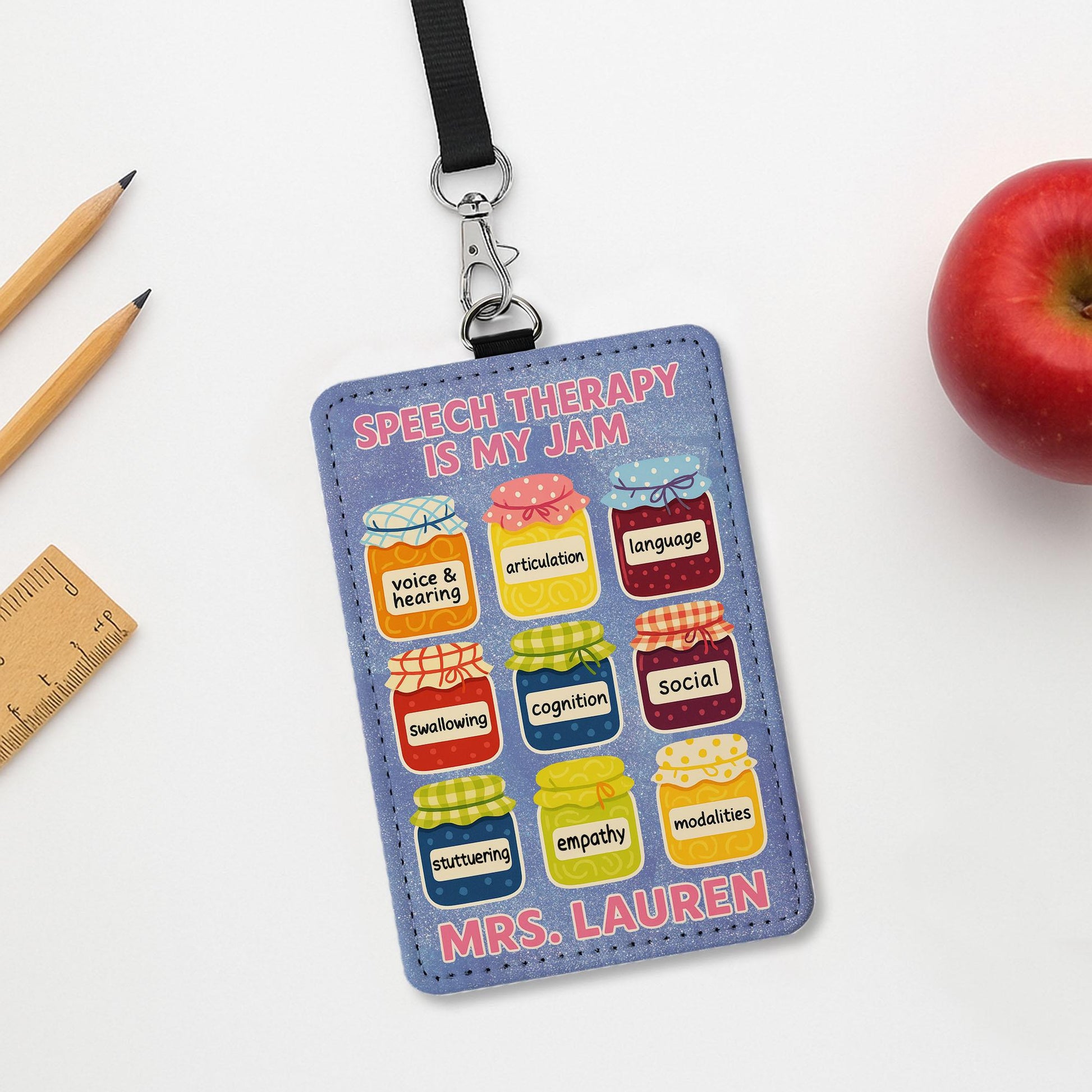 Speech Therapy Badge Holder, Funny SLP ID Tag, Custom Name Lanyard for Therapists, Speech Is My Jam Gift, SLP Classroom Accessory