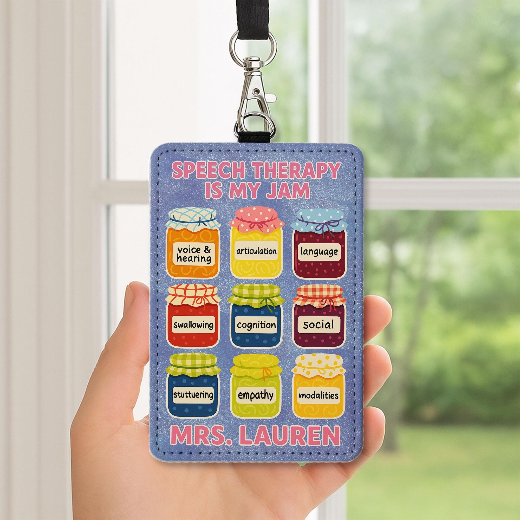 Speech Therapy Badge Holder, Funny SLP ID Tag, Custom Name Lanyard for Therapists, Speech Is My Jam Gift, SLP Classroom Accessory