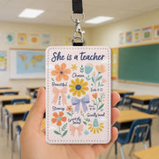 Christian Teacher Badge Reel Holder – Floral Scripture ID Holder with “She is a Teacher” Quote, Inspiring Gift for Faithful Educators