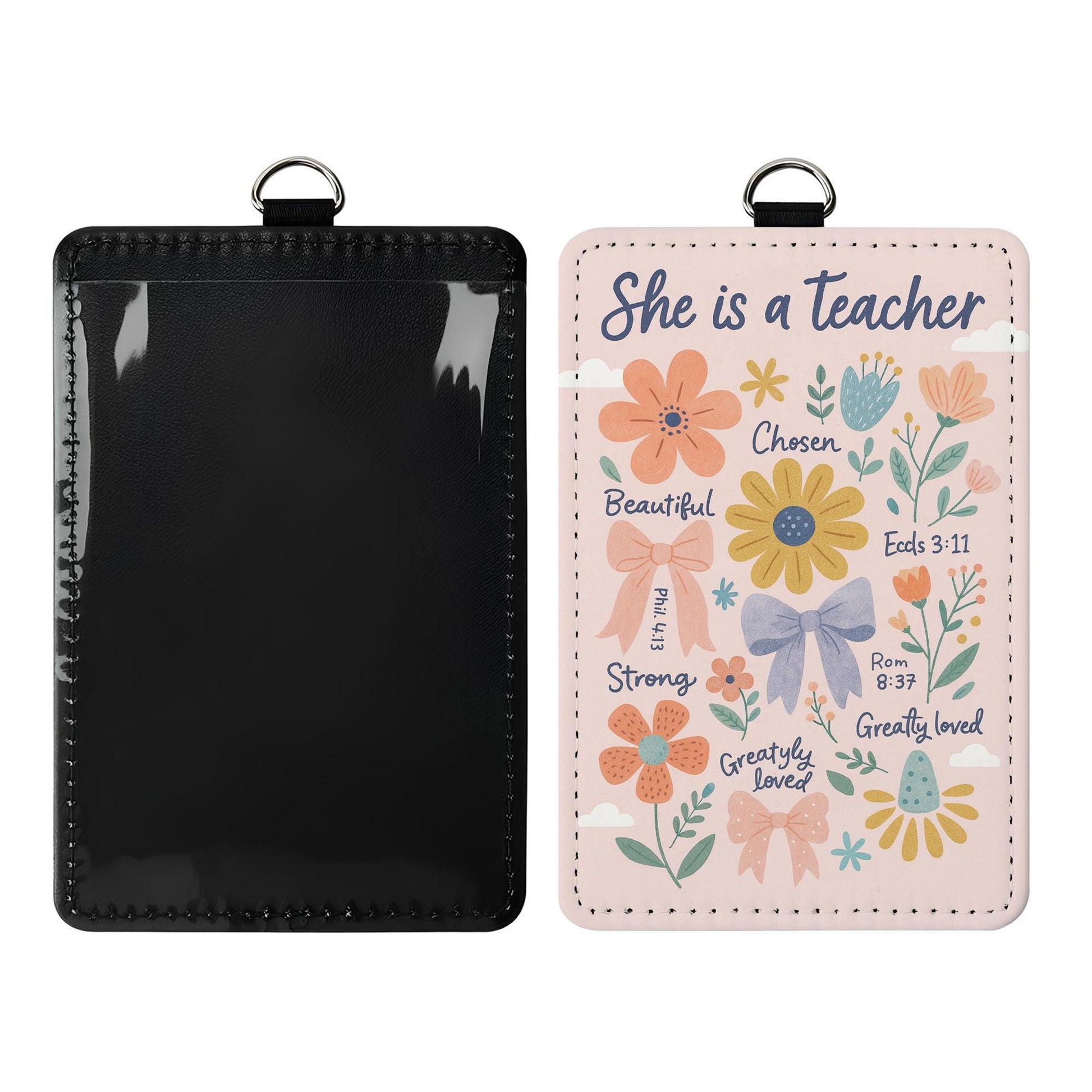 Christian Teacher Badge Reel Holder – Floral Scripture ID Holder with “She is a Teacher” Quote, Inspiring Gift for Faithful Educators