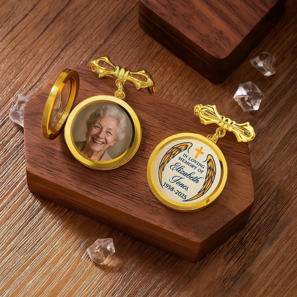 Custom Memorial Photo Lapel Pin - In Loving Memory Keepsake with Name & Dates, Funeral Remembrance Gift, Tribute Jewelry for Loss