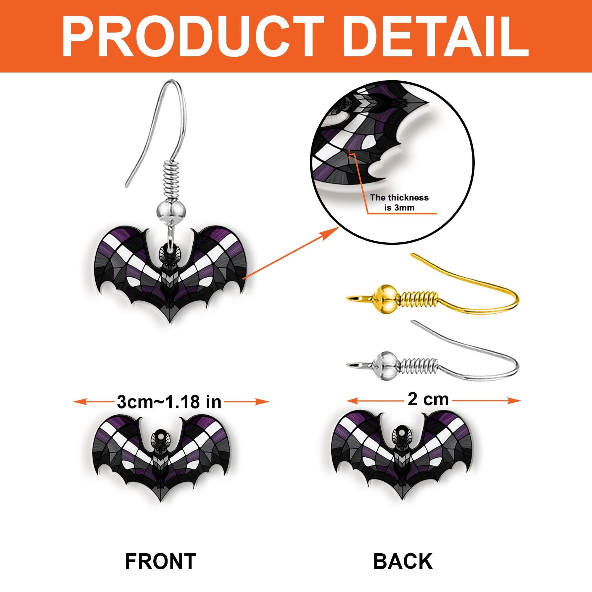 Asexual Pride Bat Earrings, Gothic LGBTQ Acrylic Jewelry, Cute Ace Flag Bat Dangles, Queer Halloween Gift, Spooky Pride Accessory