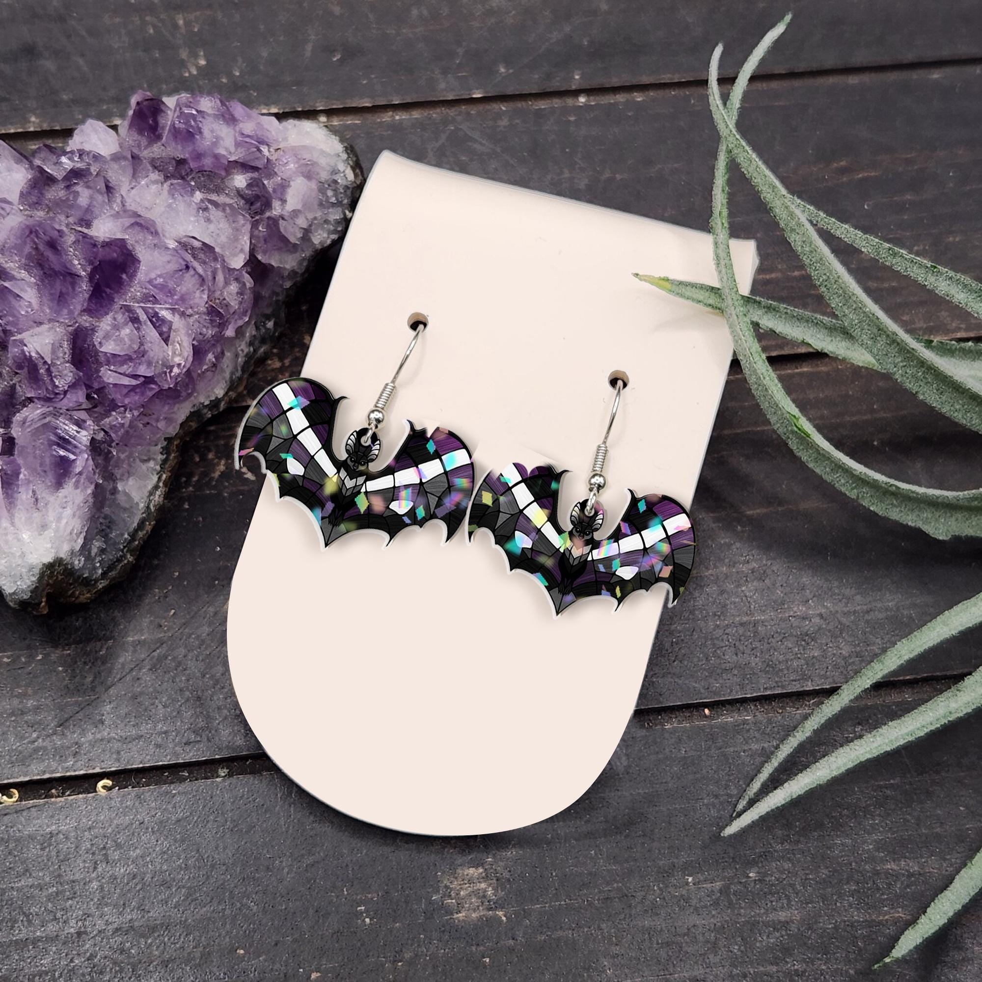 Asexual Pride Bat Earrings, Gothic LGBTQ Acrylic Jewelry, Cute Ace Flag Bat Dangles, Queer Halloween Gift, Spooky Pride Accessory