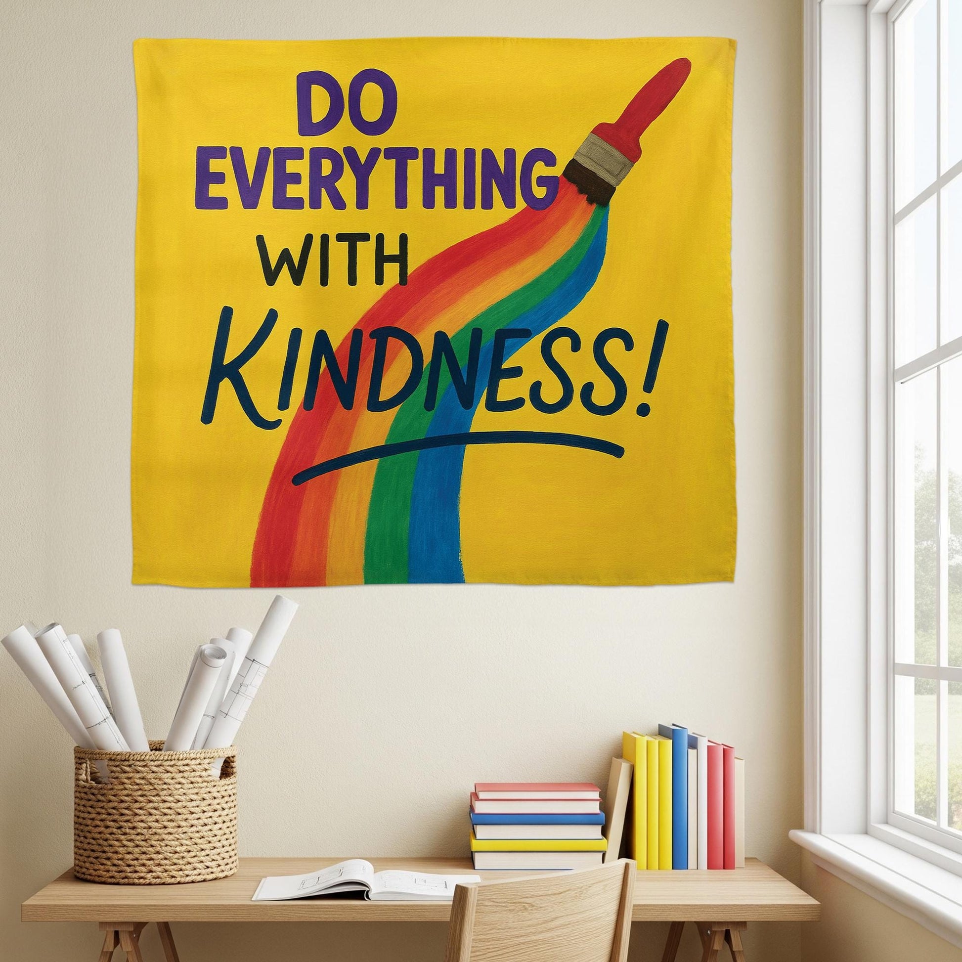 Do Everything With Kindness Tapestry, Rainbow Classroom Wall Decor, Positive Teacher Banner, Motivational School Sign