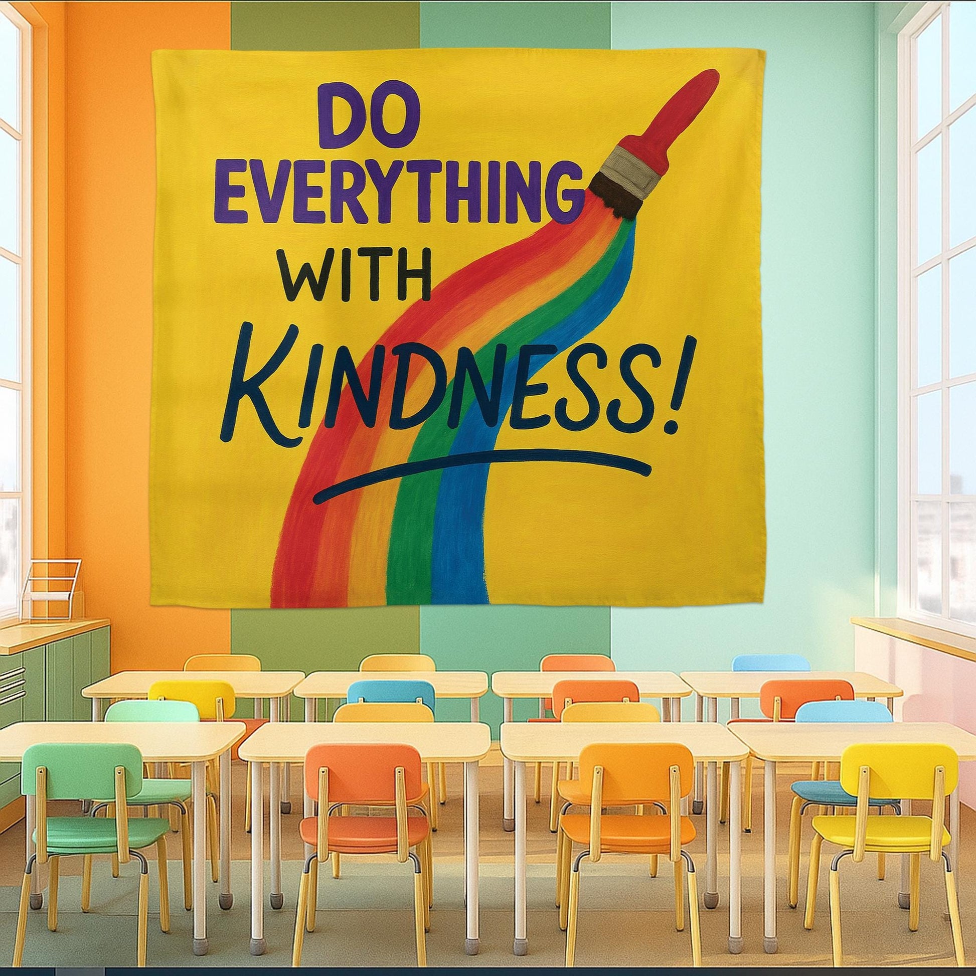 Do Everything With Kindness Tapestry, Rainbow Classroom Wall Decor, Positive Teacher Banner, Motivational School Sign